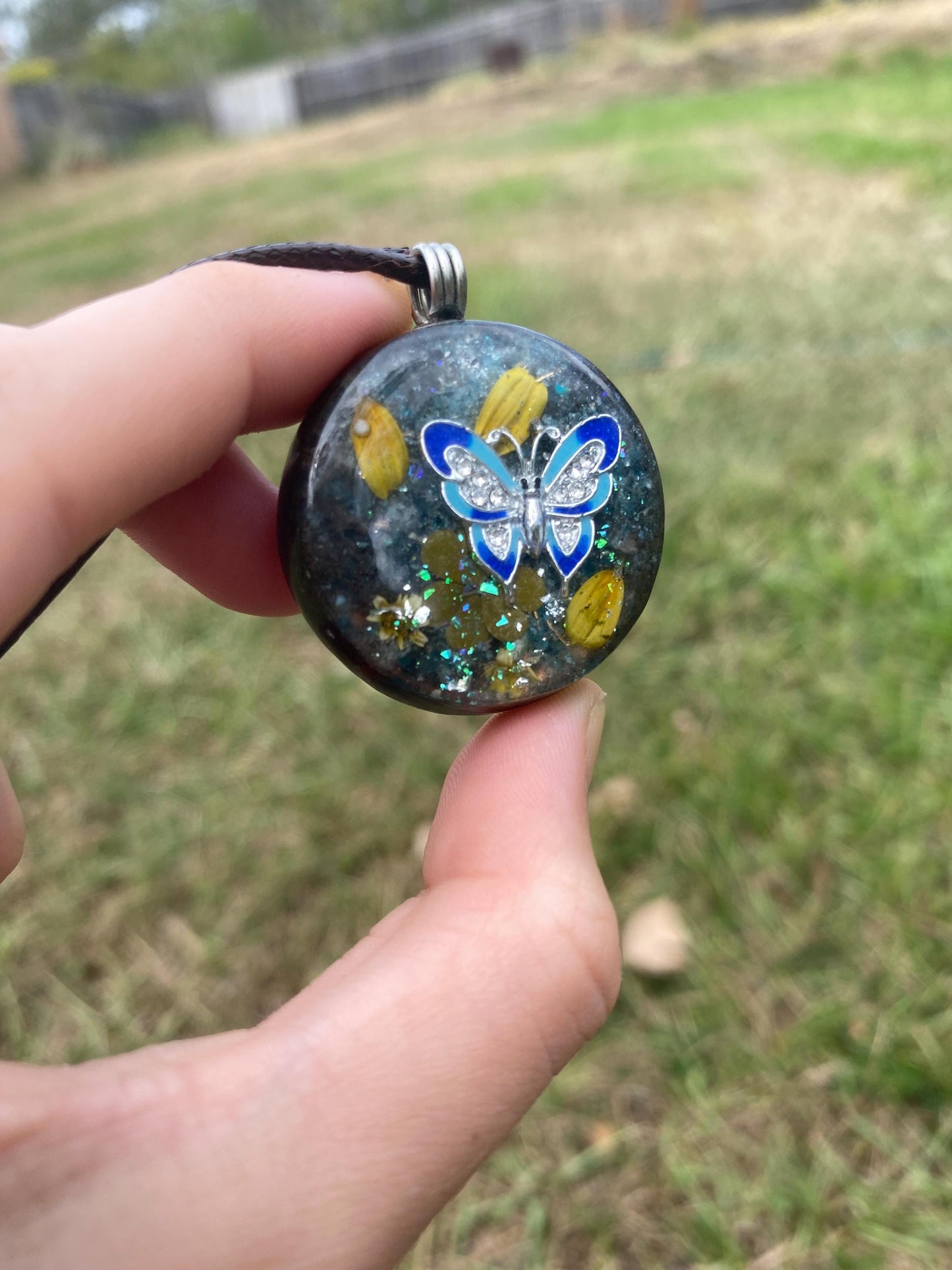 Butterfly. Orgone Pendant Necklace. Made w Blue Apatite, & Elite Shungite. Tensor Ring. Powerful. EMF Protection.