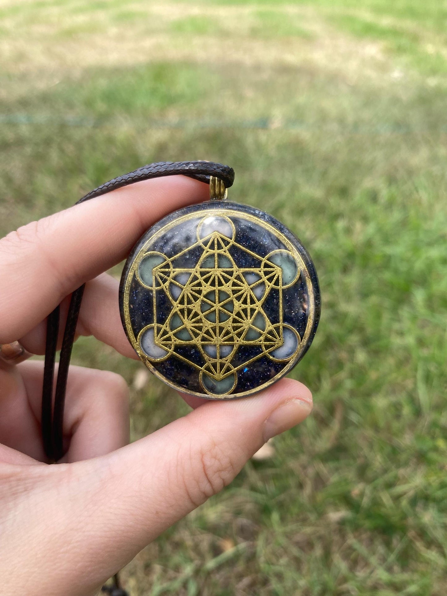 Metatrons Cube. Orgone Pendant Necklace. Made w Elite Shungite, Selenite & Blue Goldstone. Powerful. EMF Protection. 5G Protection.