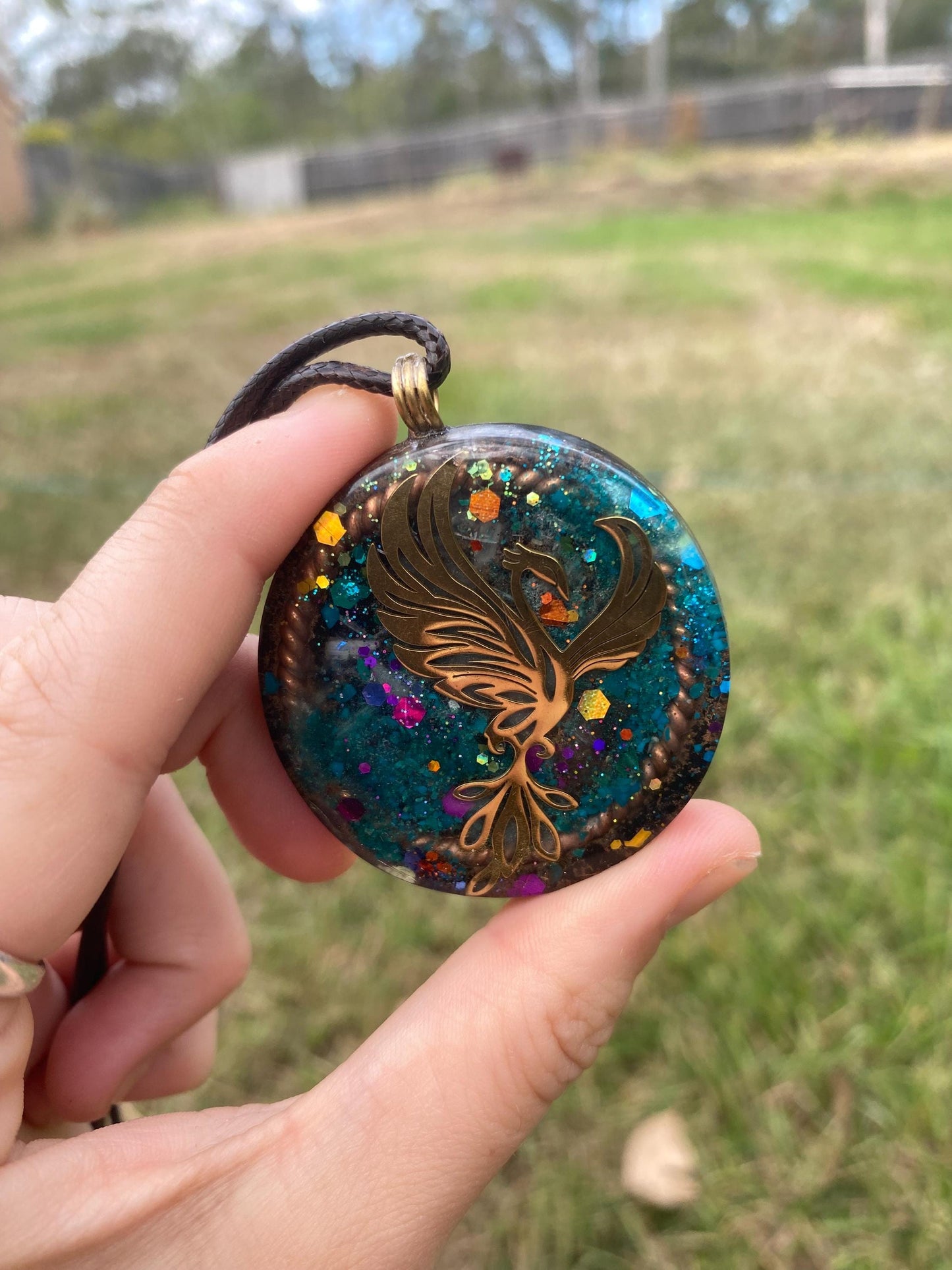 Phoenix Orgone Pendant Necklace. Made w Elite Shungite, chryscolla, & Tensor Ring. Powerful. 5G Protection.
