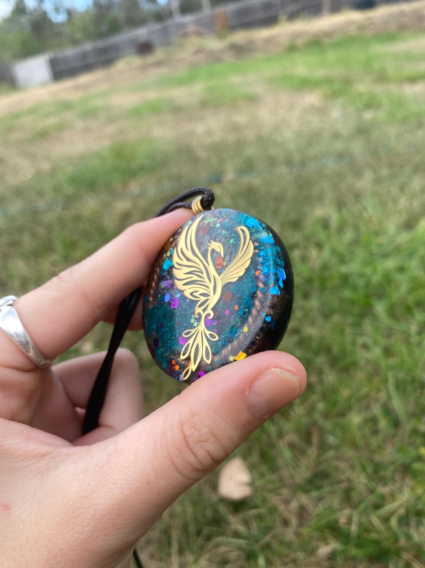 Phoenix Orgone Pendant Necklace. Made w Elite Shungite, chryscolla, & Tensor Ring. Powerful. 5G Protection.