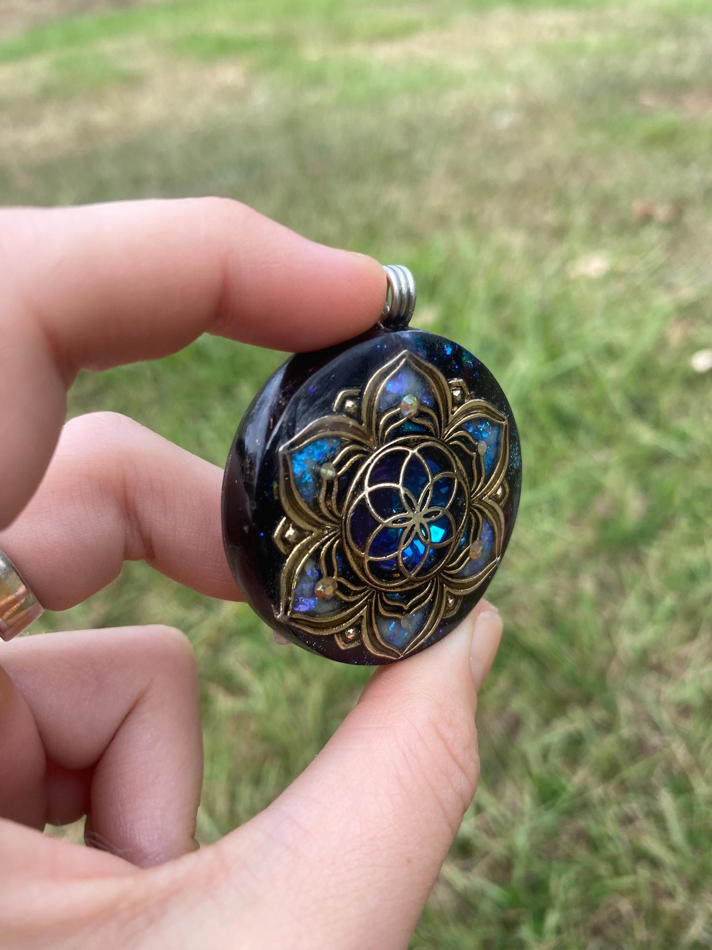 Seed of Life. Orgone Pendant Necklace. Made w Elite Shungite, Purpurite & Tensor Ring. Powerful. 5G Protection.