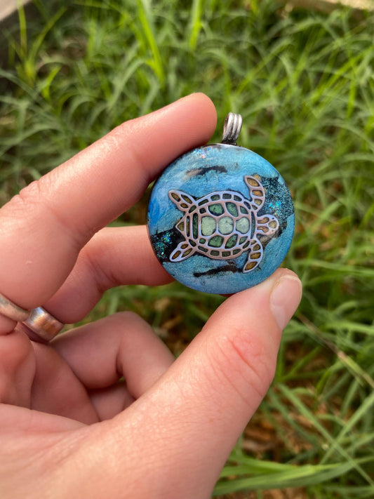 Turtle. Orgone Pendant Necklace. Made w Elite Shungite, Vivianite & Tensor Ring. Powerful. 5G Protection.