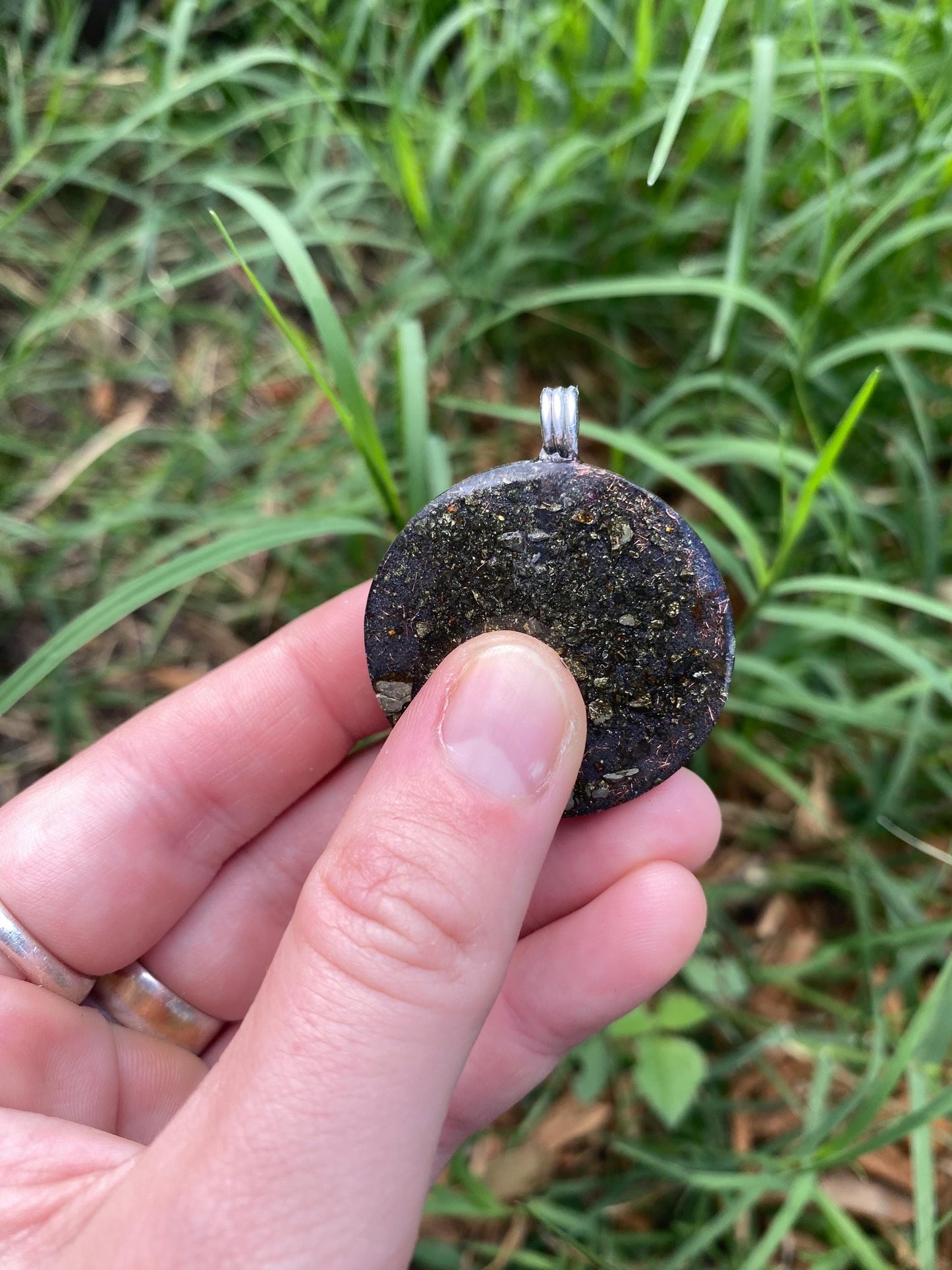 Frog. Orgone Pendant Necklace. Made w Elite Shungite, chryscolla, & Tensor Ring. Powerful. 5G Protection.