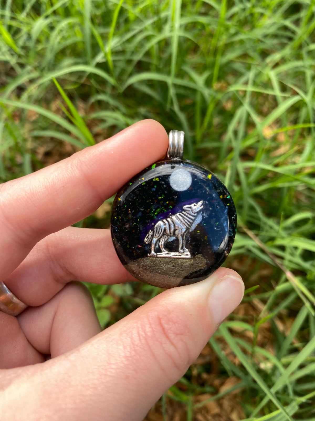 Wolf. Orgone Pendant Necklace. Made w Elite Shungite, Vivianite & Tensor Ring. Powerful. 5G Protection.