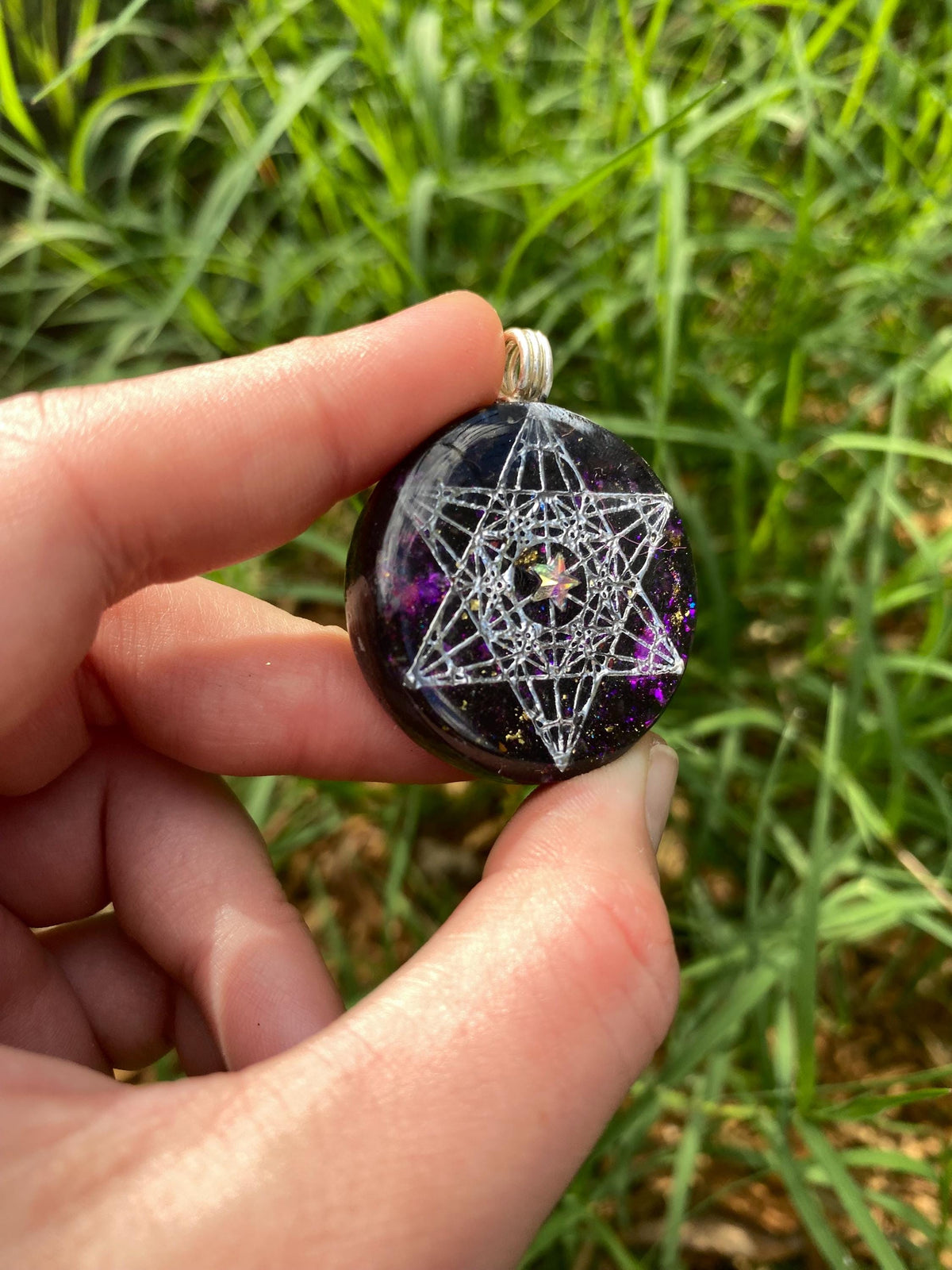 Metatrons Cube. Orgone Pendant Necklace. Made w Elite Shungite, stitchtite & Tensor Ring. Powerful. 5G Protection.