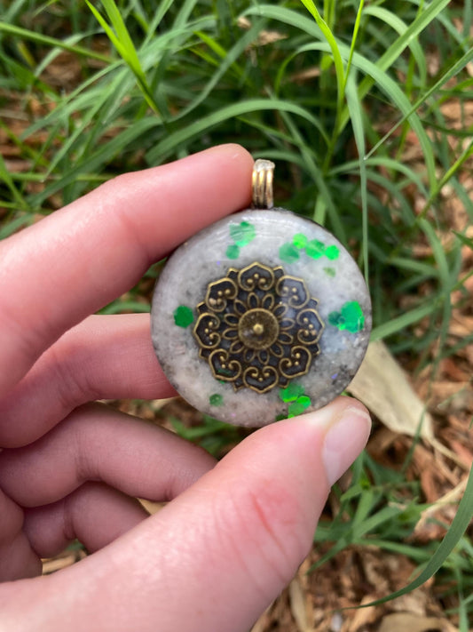 Boho Mandala, Orgone Pendant Necklace. Made w Elite Shungite, Yellow Aventurine & Tensor Ring. Powerful. 5G Protection.