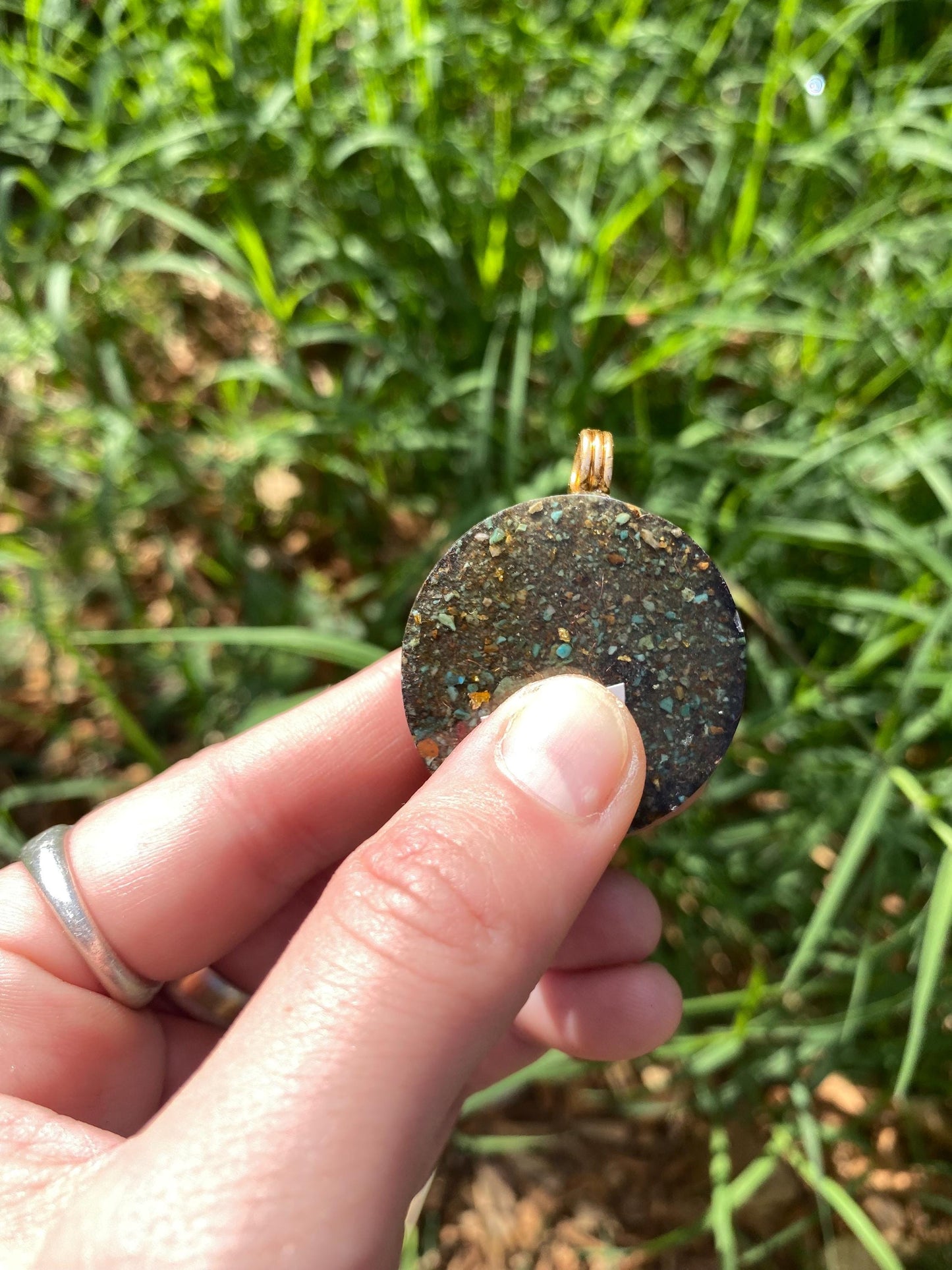 Butterfly, Orgone Pendant Necklace. Made w Elite Shungite, 25 ct Gold and Turquoise. Tensor Ring. Powerful. EMF 5G Protection.