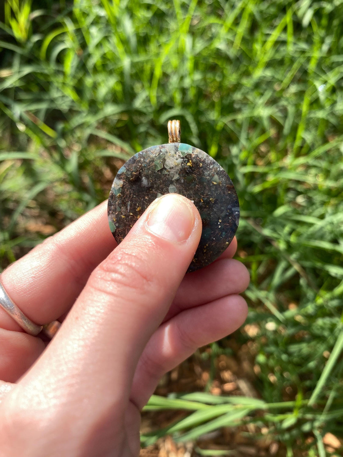 Seed of life. Orgone Pendant Necklace. Made w Chrysoprase, 24ct Gold & Elite Shungite. Tensor Ring. Powerful. EMF Protection.