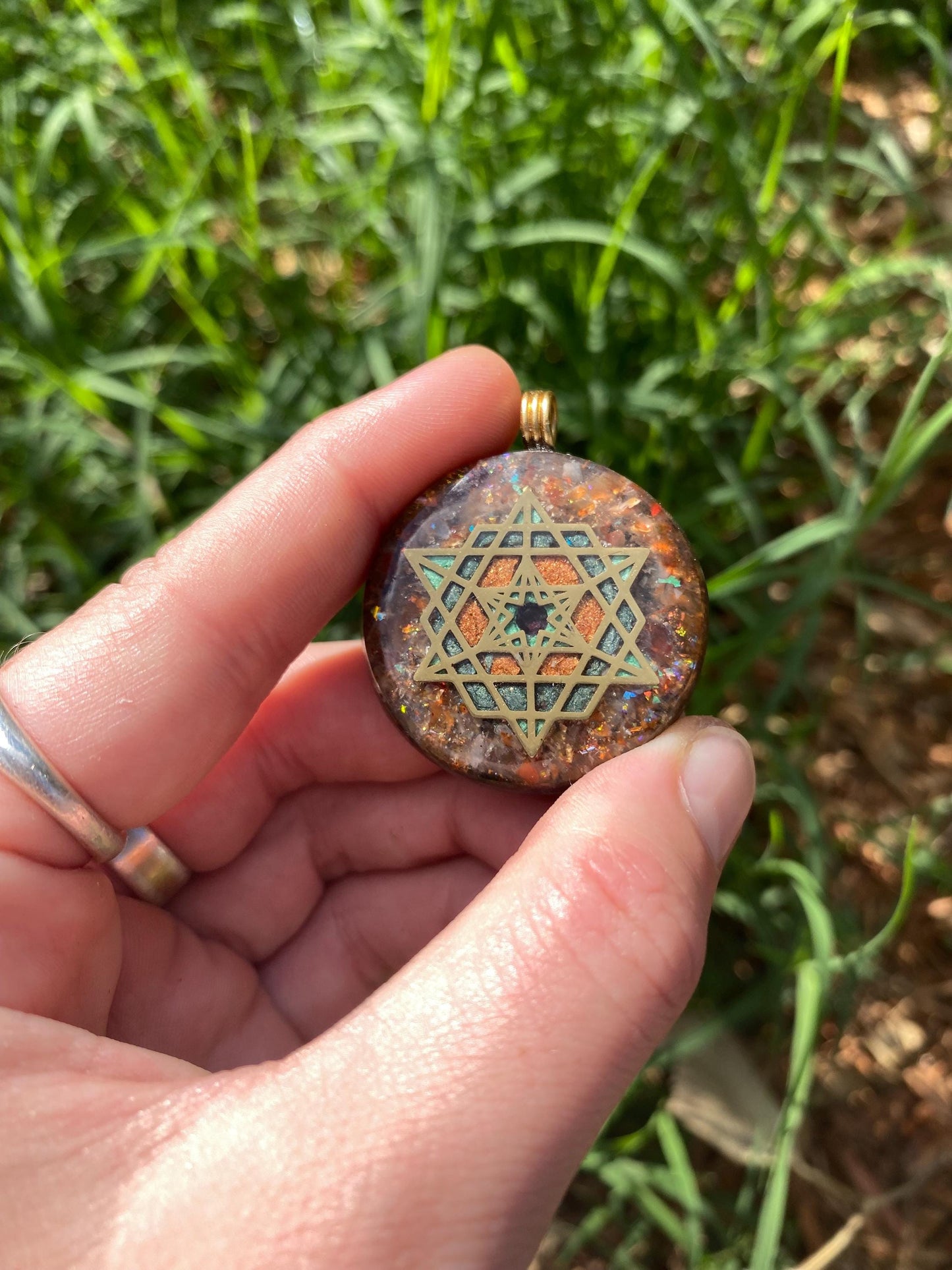 Star Tetrahedron, Orgone Pendant Necklace. TENSOR RING. Elite Shungite, Carnelian, 24ct Gold. 4G and 5G Protection.