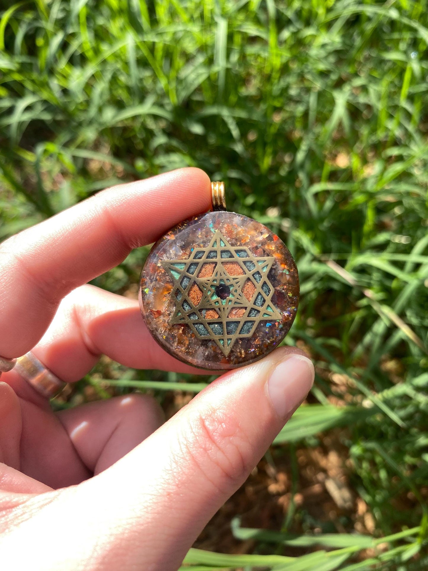 Star Tetrahedron, Orgone Pendant Necklace. TENSOR RING. Elite Shungite, Carnelian, 24ct Gold. 4G and 5G Protection.