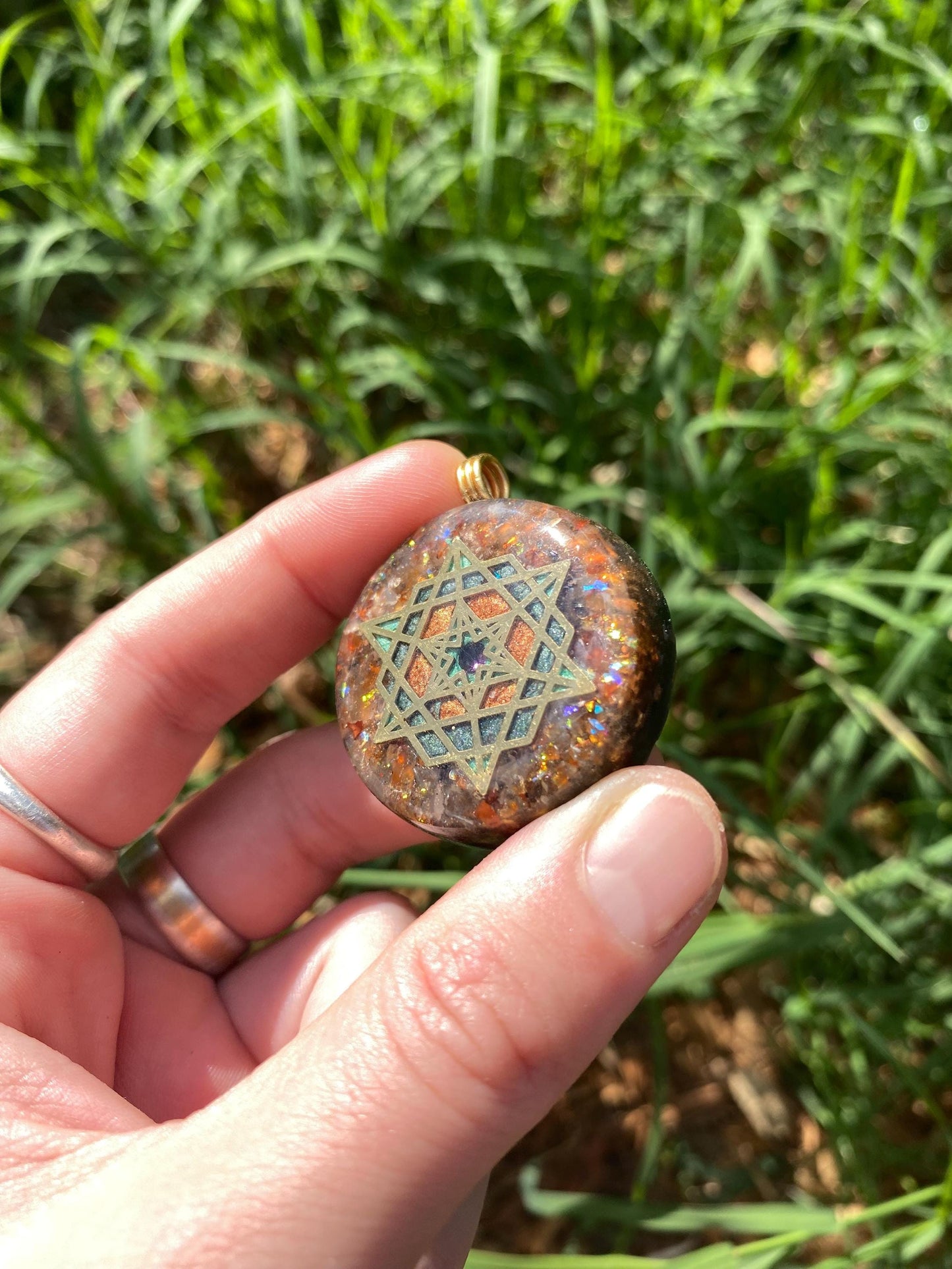 Star Tetrahedron, Orgone Pendant Necklace. TENSOR RING. Elite Shungite, Carnelian, 24ct Gold. 4G and 5G Protection.