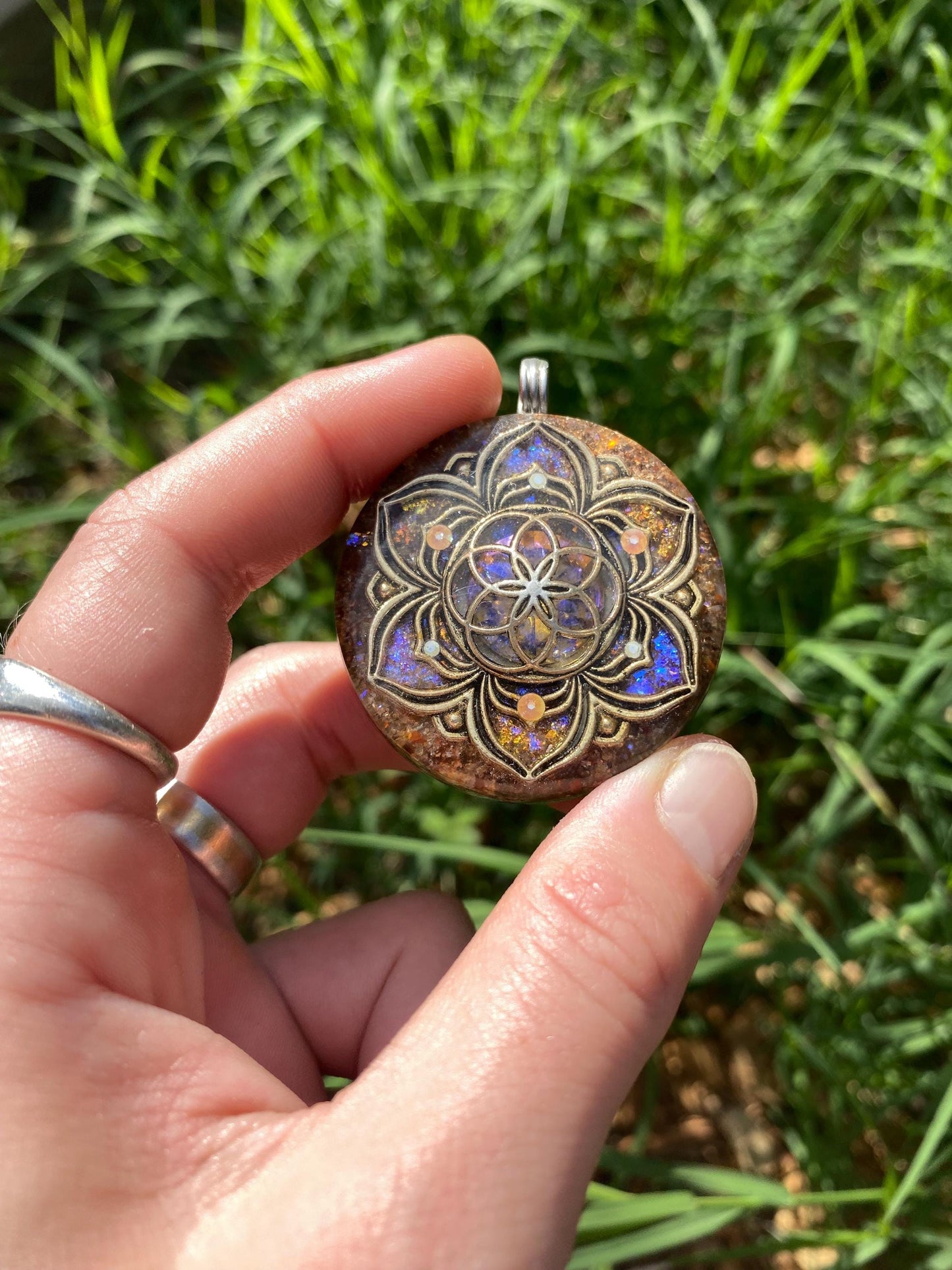 Seed of life Mandal. Orgone Pendant Necklace. Made w Elite Shungite and Carnelian. Powerful. EMF Protection. 5G Protection.