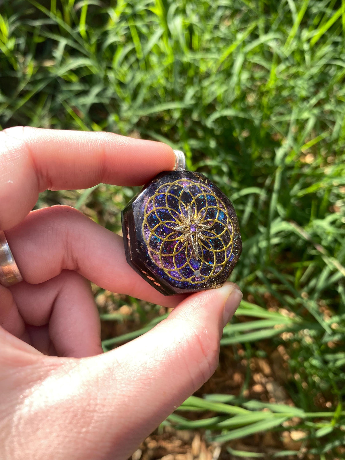 Star on Torus. orgone Pendant Necklace. Made w Elite Shungite, Selenite, 24ct Gold and Mica. Powerful. EMF 5G Protection. TENSOR RING