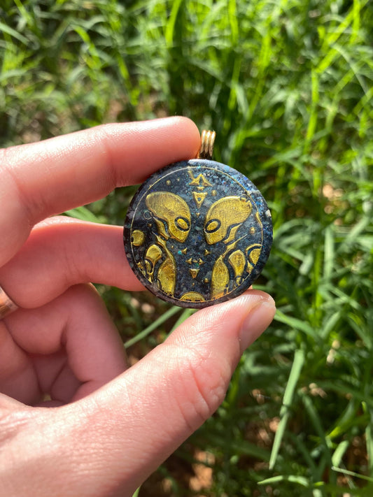 Alien, Orgone Pendant Necklace. Made w Elite Shungite, Lightning Ridge Opal.EMF Protection. TENSOR RING.