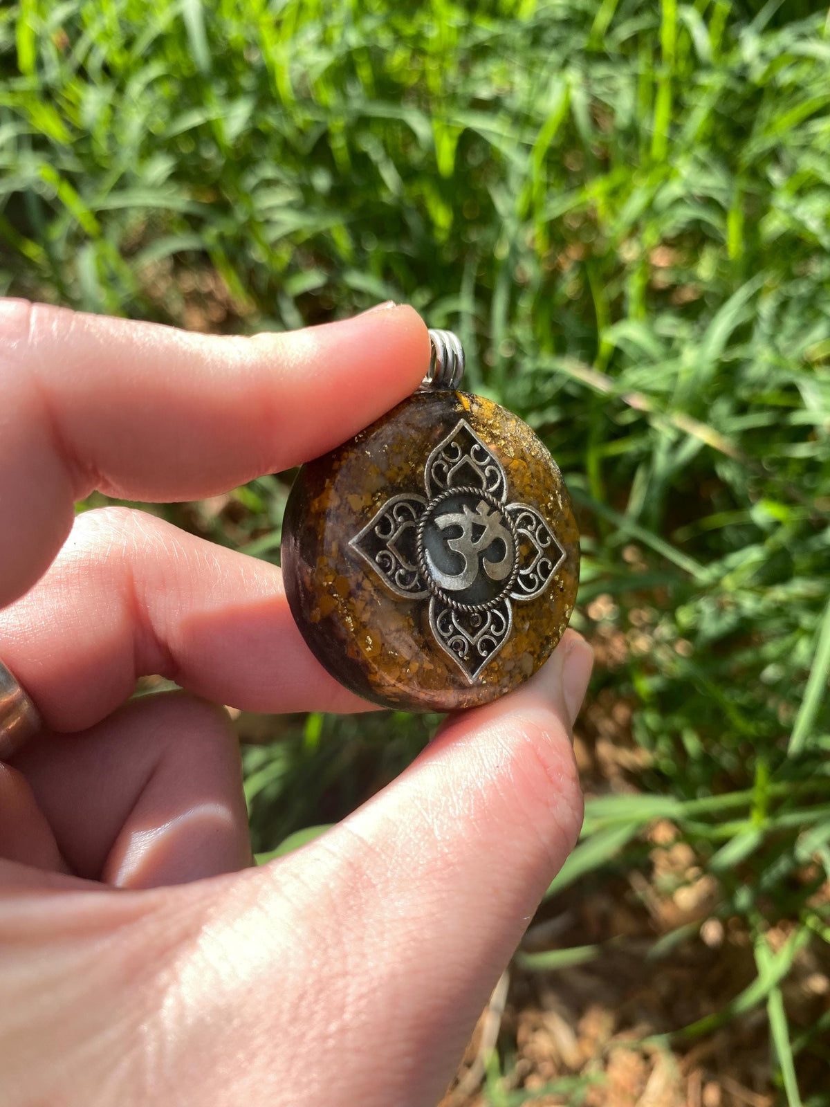 Om Mandala. Orgone Pendant Necklace. Made w Elite Shungite, 24ct Gold and Mookite & Tensor Ring. Powerful. 5G Protection.
