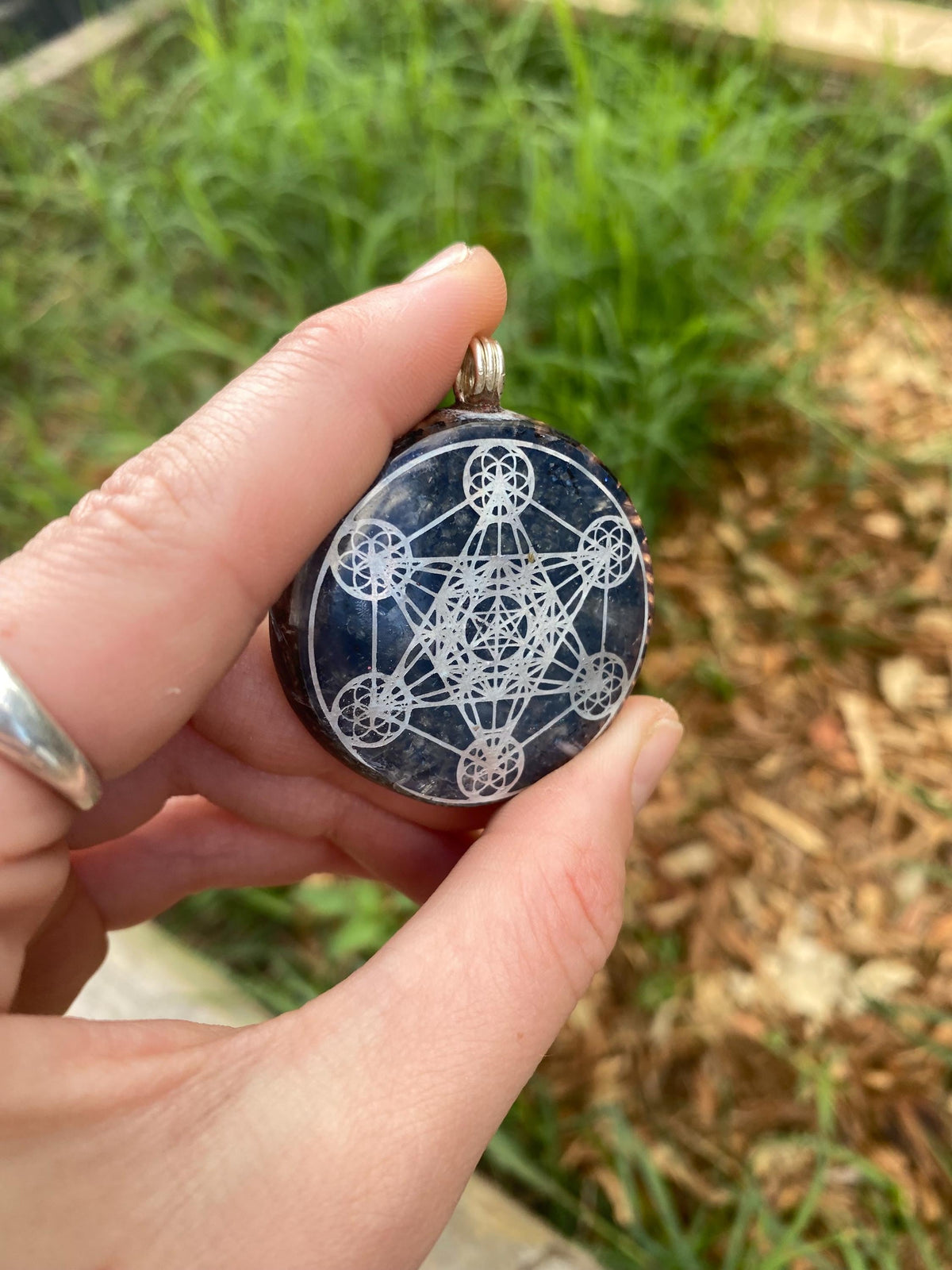 Metatrons Cube, Orgone Pendant Necklace. Made w Elite Shungite, Obsidian. Powerful. EMF Protection. 5G Protection. TENSOR RING