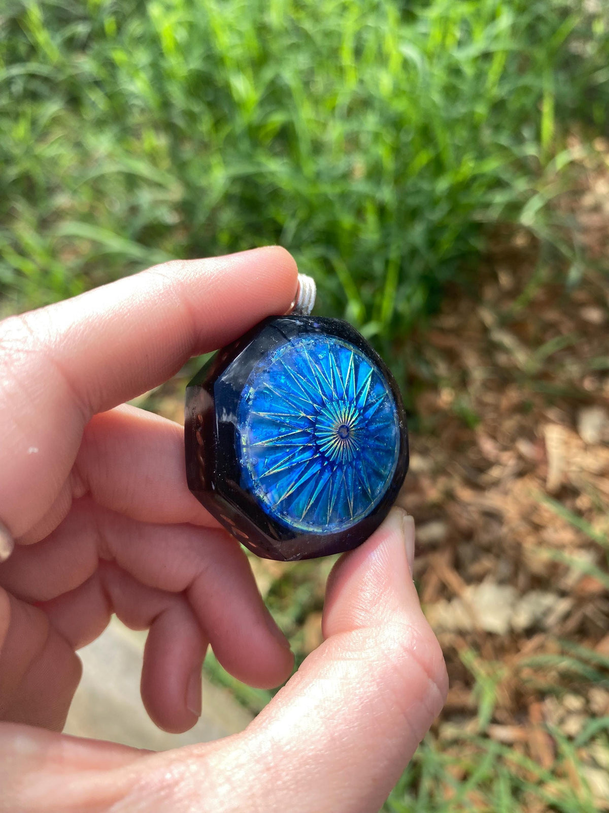 Holographic Mandala. Pendant Necklace. Made w Elite Shungite, Selenite and Mica. Powerful. EMF Protection. 5G Protection. TENSOR RING