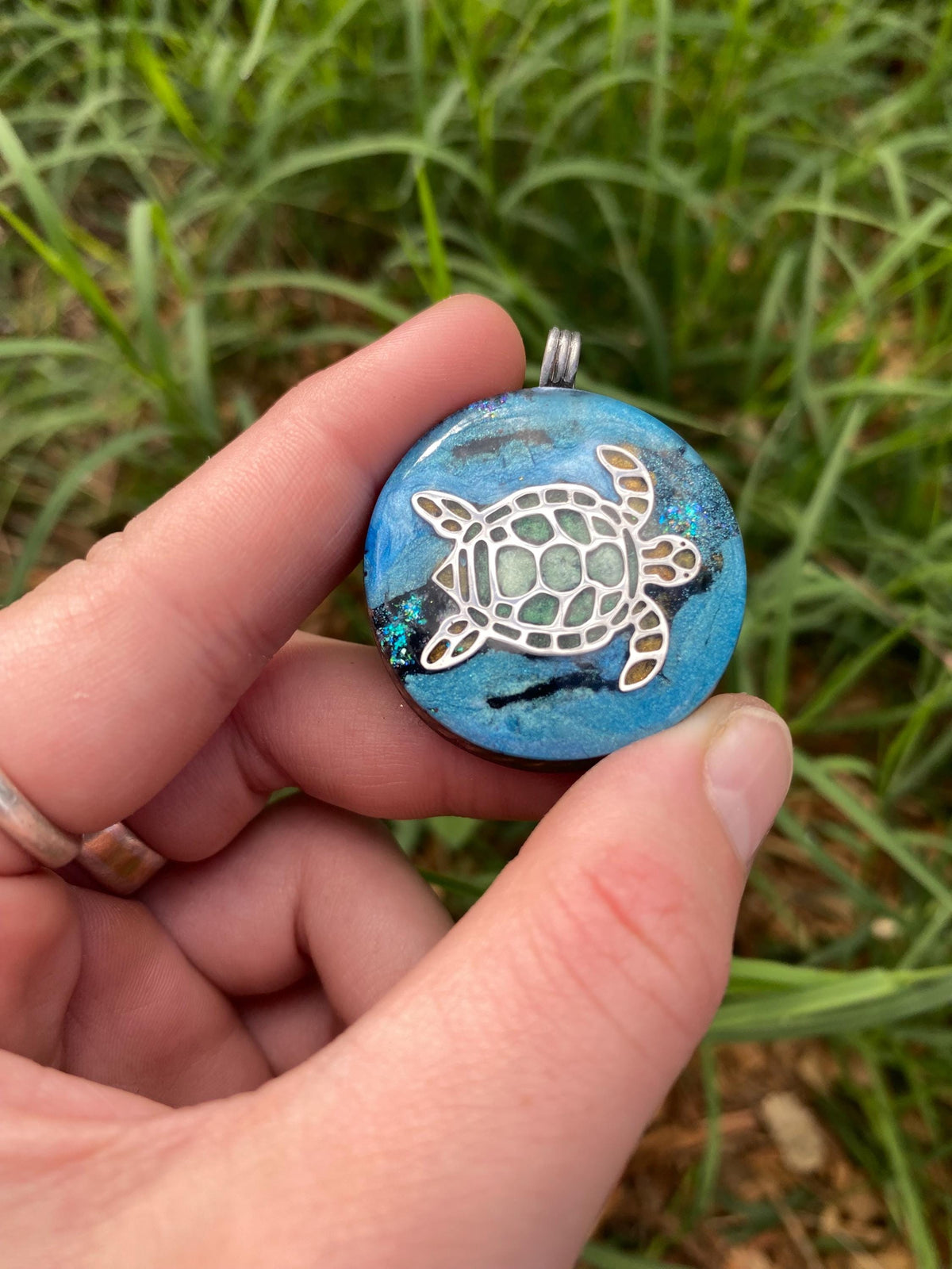 Turtle. Orgone Pendant Necklace. Made w Elite Shungite, Vivianite & Tensor Ring. Powerful. 5G Protection.