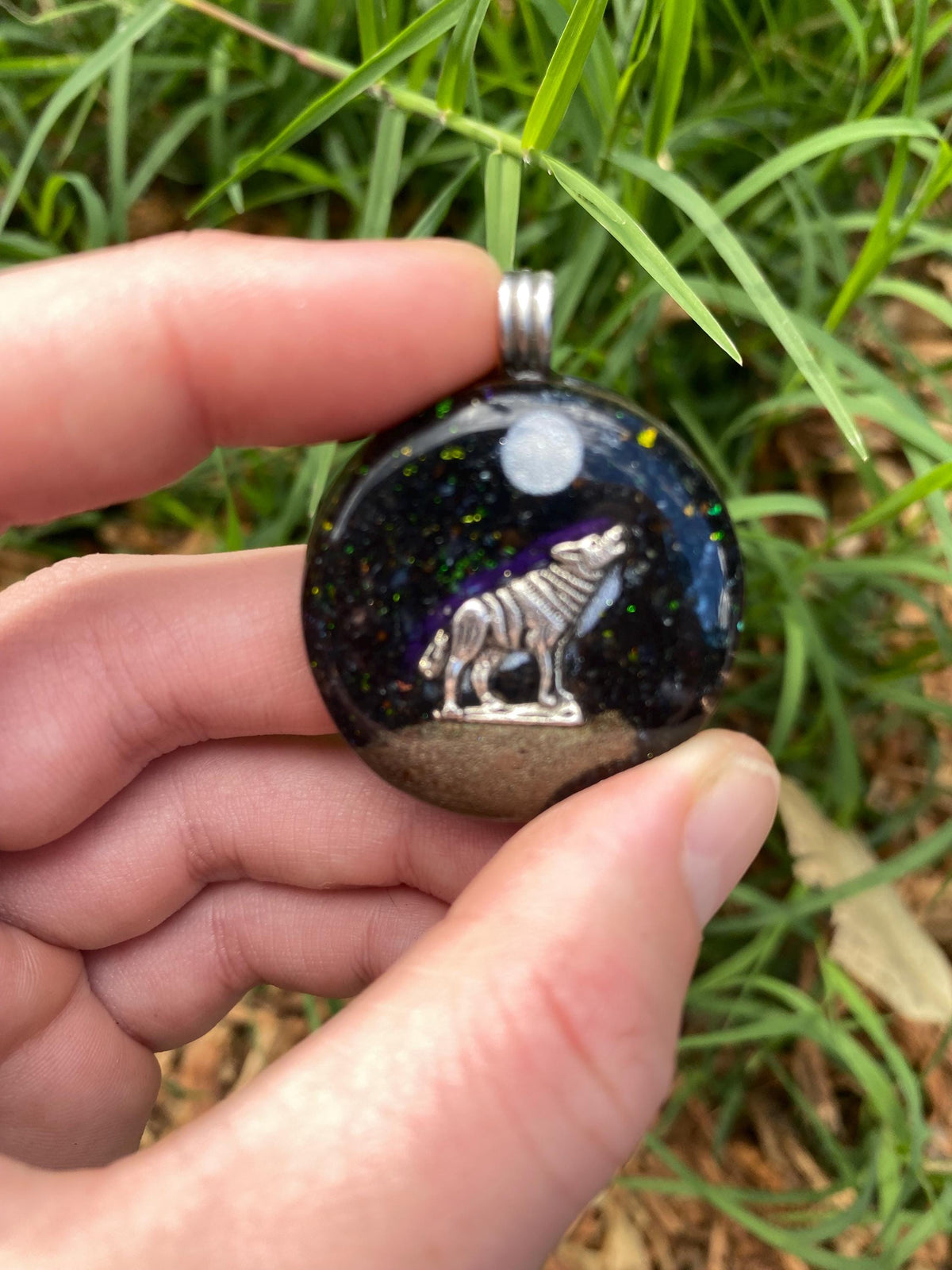 Wolf. Orgone Pendant Necklace. Made w Elite Shungite, Vivianite & Tensor Ring. Powerful. 5G Protection.