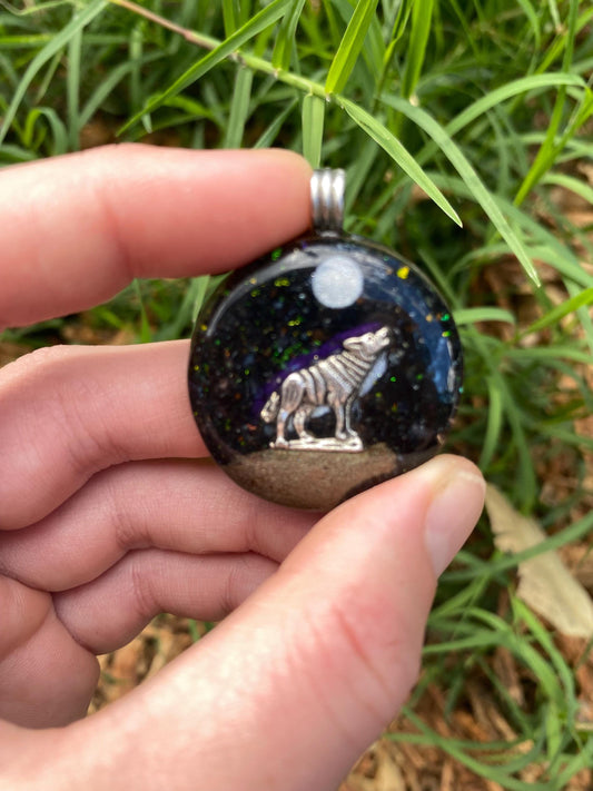 Wolf. Orgone Pendant Necklace. Made w Elite Shungite, Vivianite & Tensor Ring. Powerful. 5G Protection.