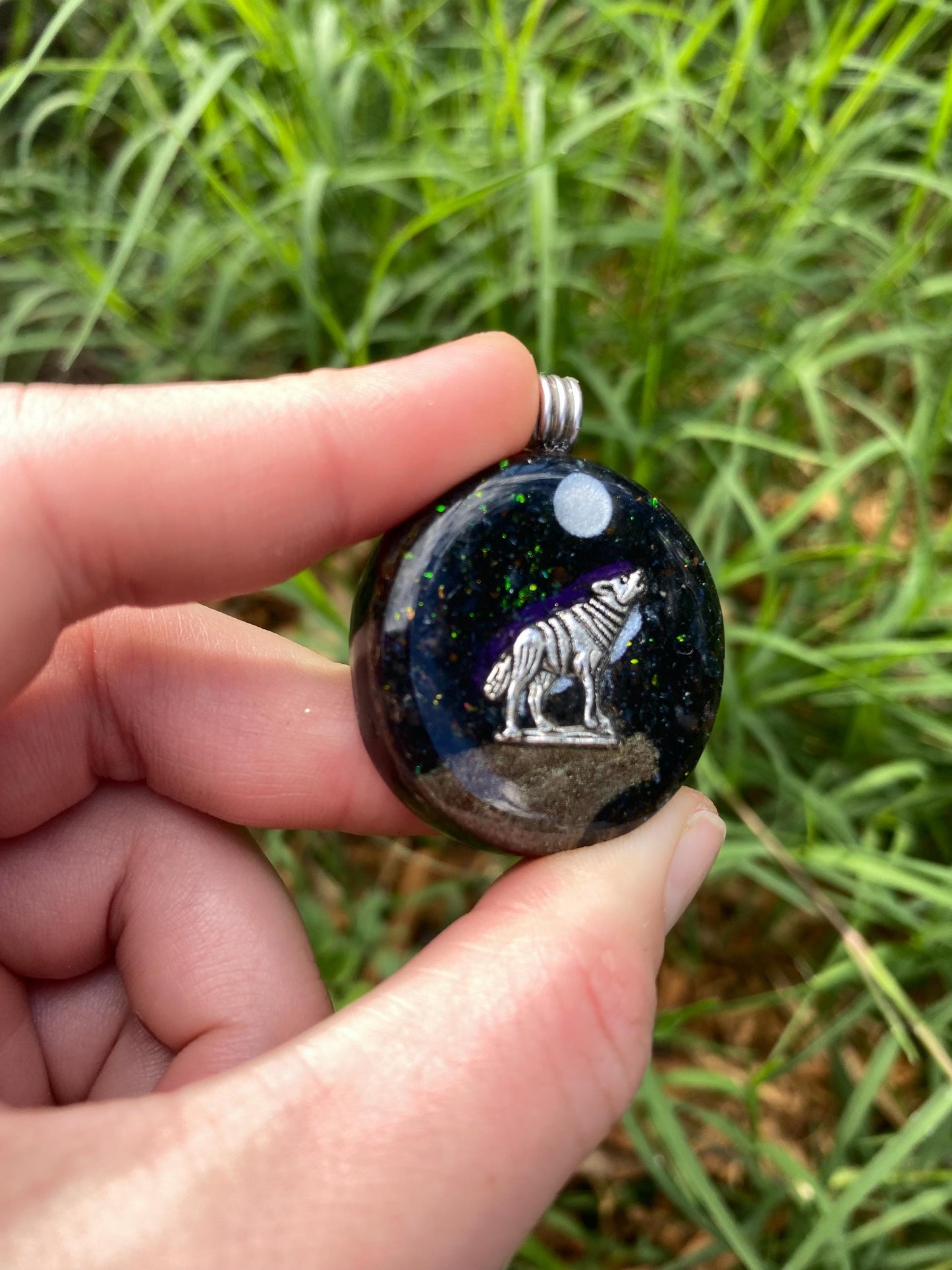 Wolf. Orgone Pendant Necklace. Made w Elite Shungite, Vivianite & Tensor Ring. Powerful. 5G Protection.