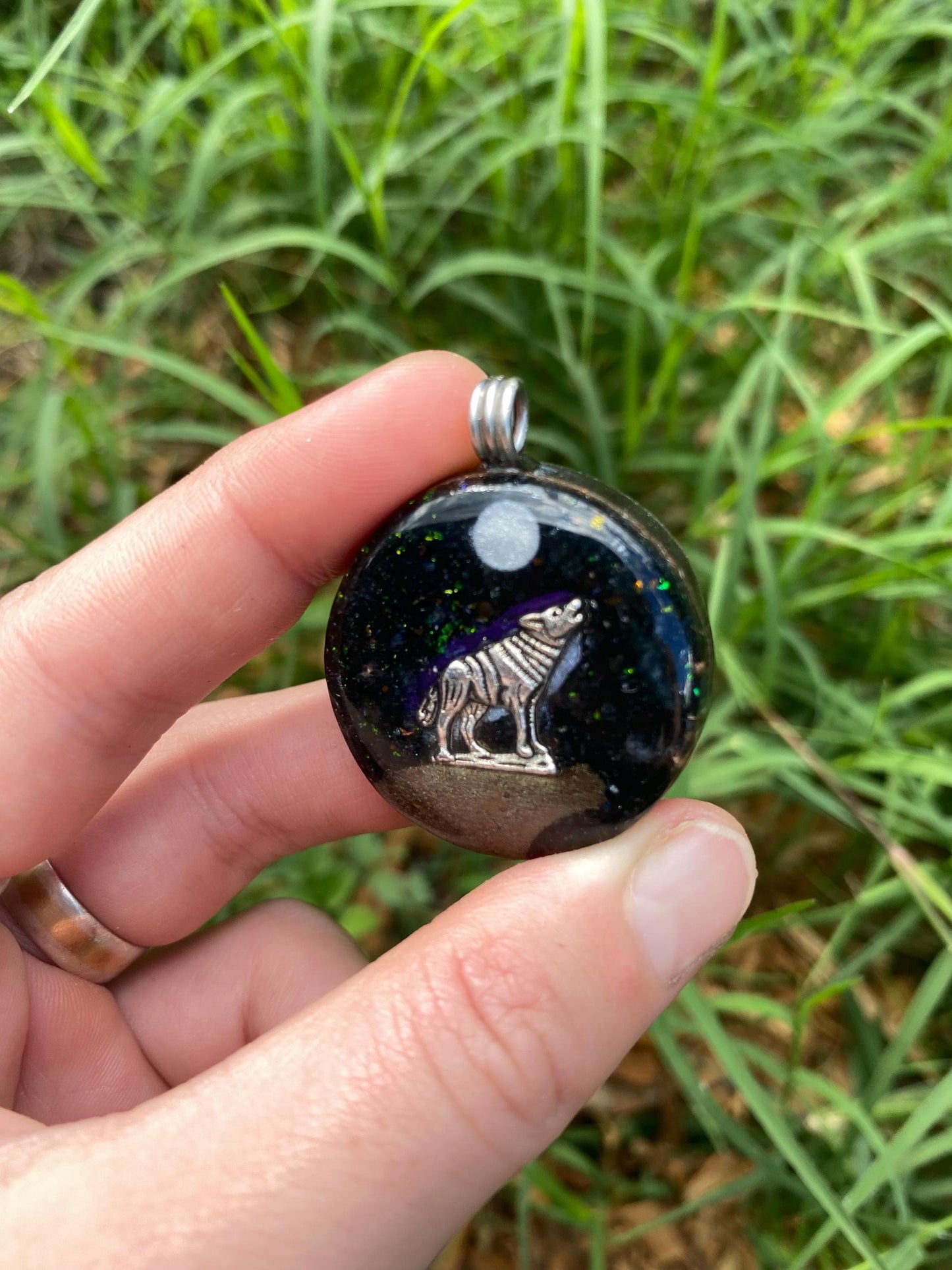 Wolf. Orgone Pendant Necklace. Made w Elite Shungite, Vivianite & Tensor Ring. Powerful. 5G Protection.
