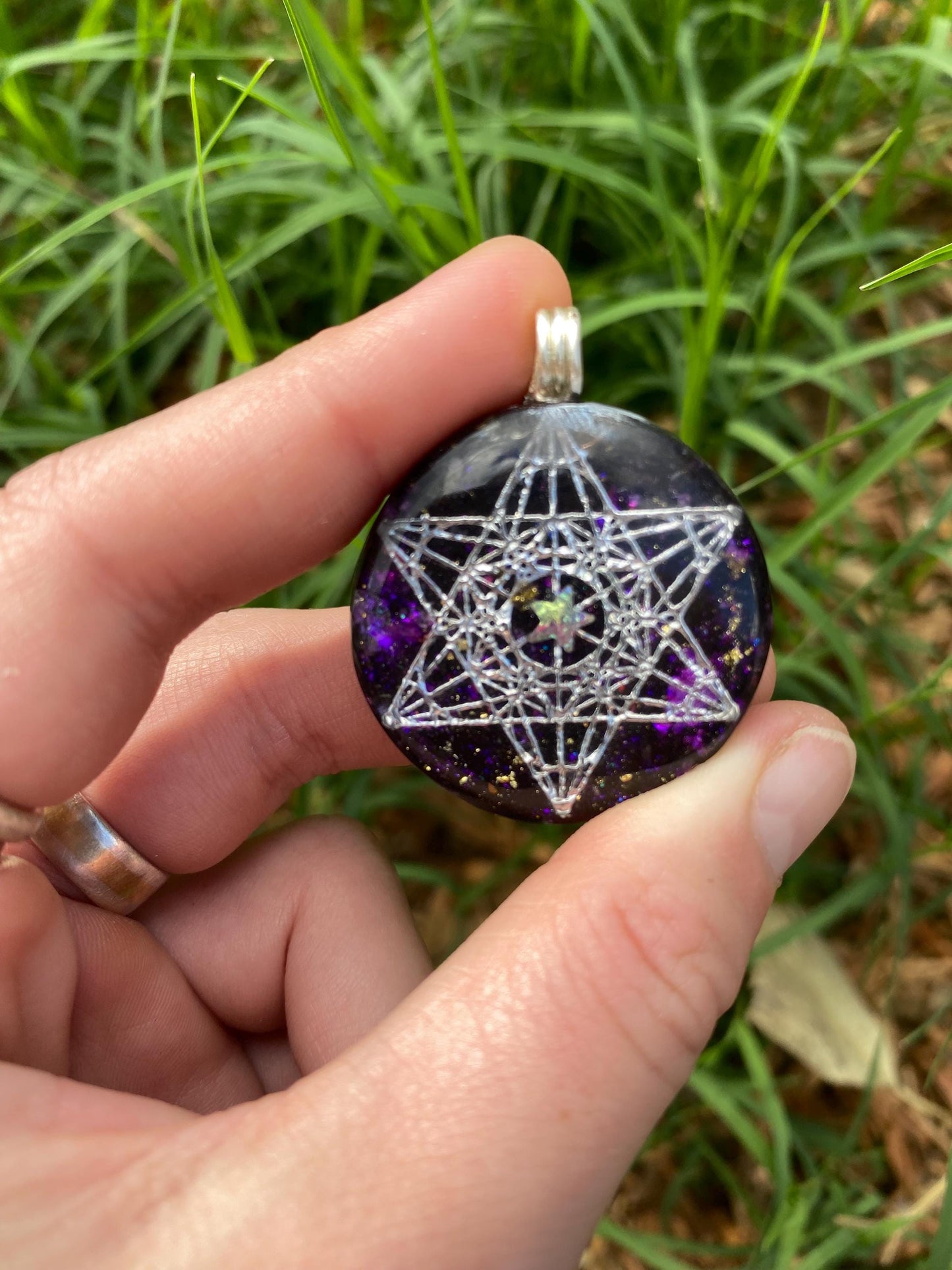 Metatrons Cube. Orgone Pendant Necklace. Made w Elite Shungite, stitchtite & Tensor Ring. Powerful. 5G Protection.
