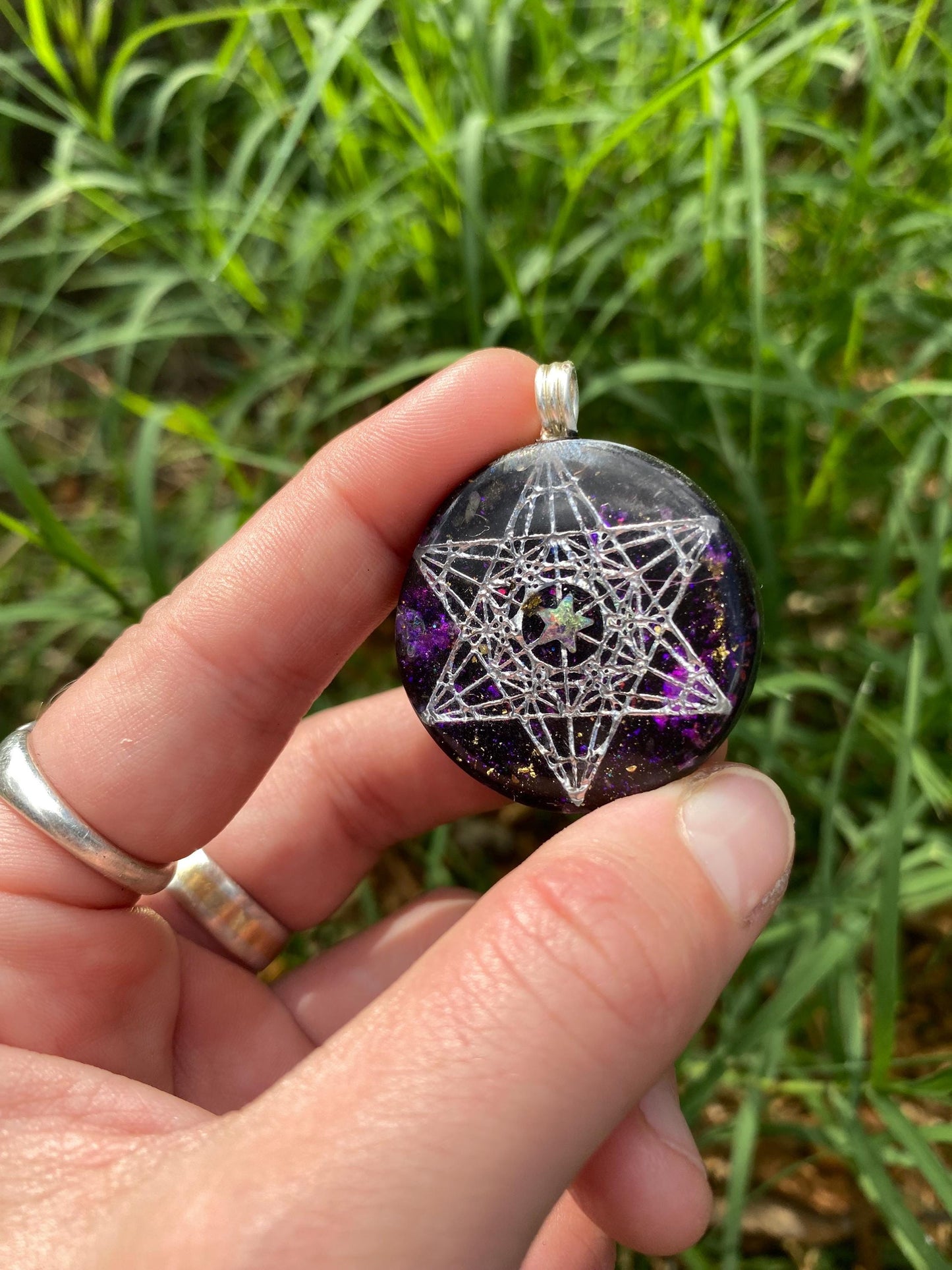 Metatrons Cube. Orgone Pendant Necklace. Made w Elite Shungite, stitchtite & Tensor Ring. Powerful. 5G Protection.