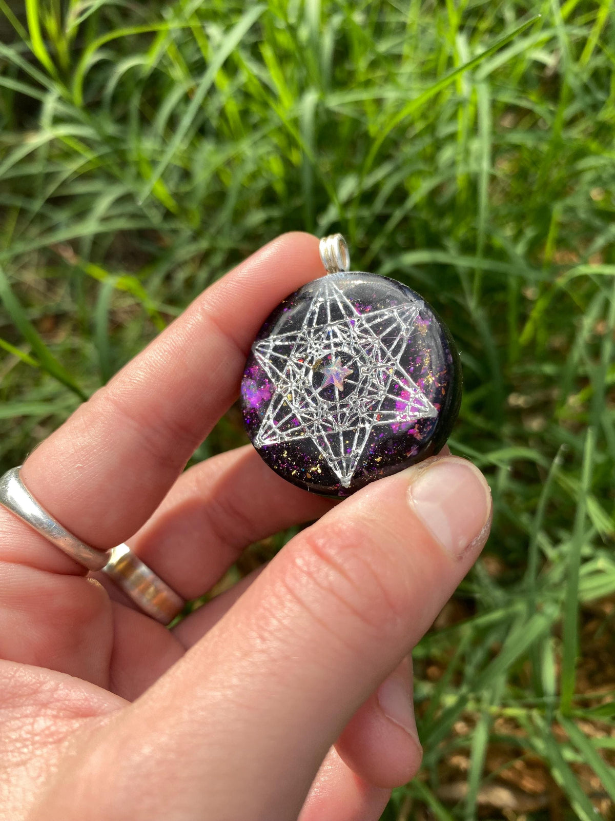 Metatrons Cube. Orgone Pendant Necklace. Made w Elite Shungite, stitchtite & Tensor Ring. Powerful. 5G Protection.