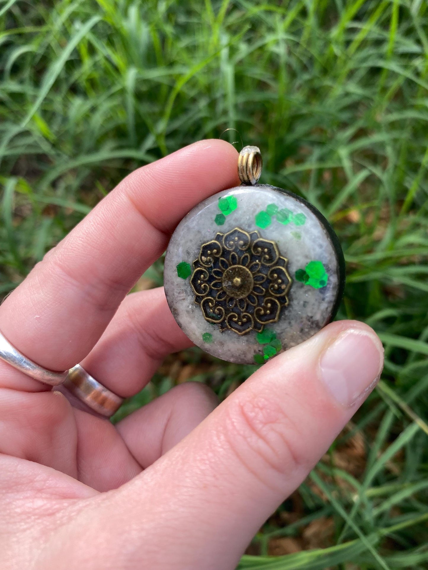Boho Mandala, Orgone Pendant Necklace. Made w Elite Shungite, Yellow Aventurine & Tensor Ring. Powerful. 5G Protection.