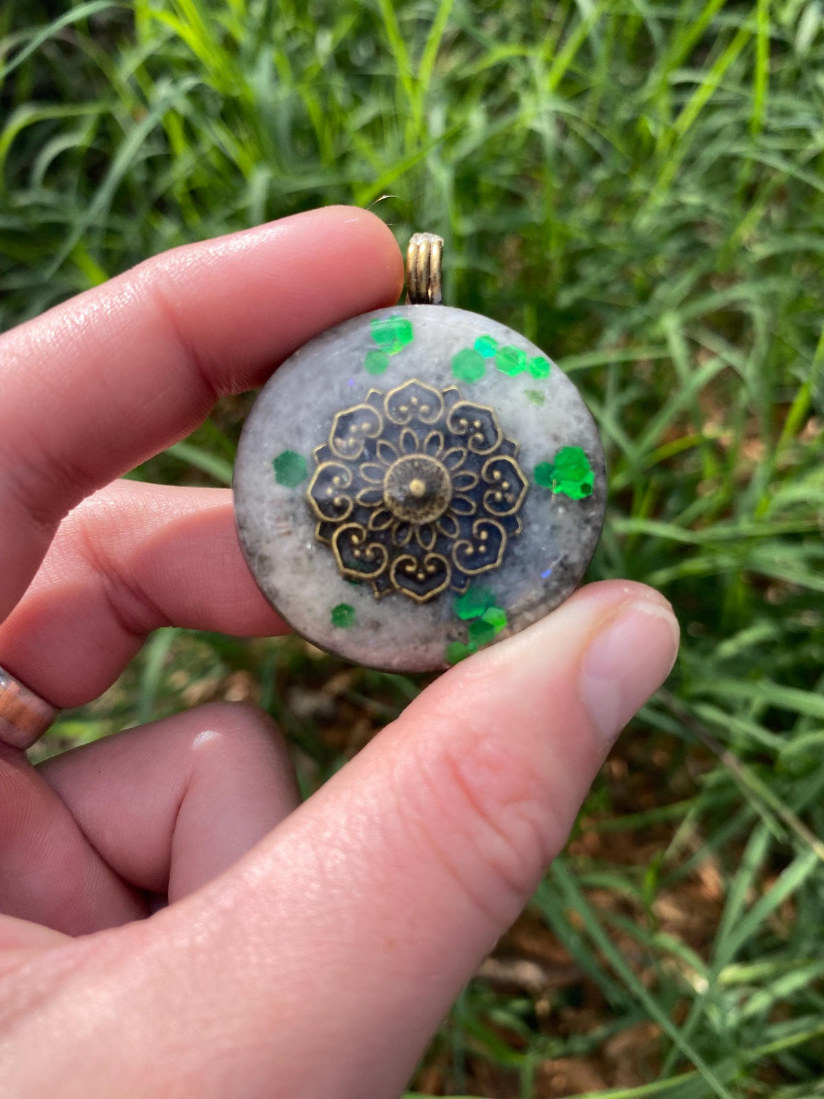 Boho Mandala, Orgone Pendant Necklace. Made w Elite Shungite, Yellow Aventurine & Tensor Ring. Powerful. 5G Protection.