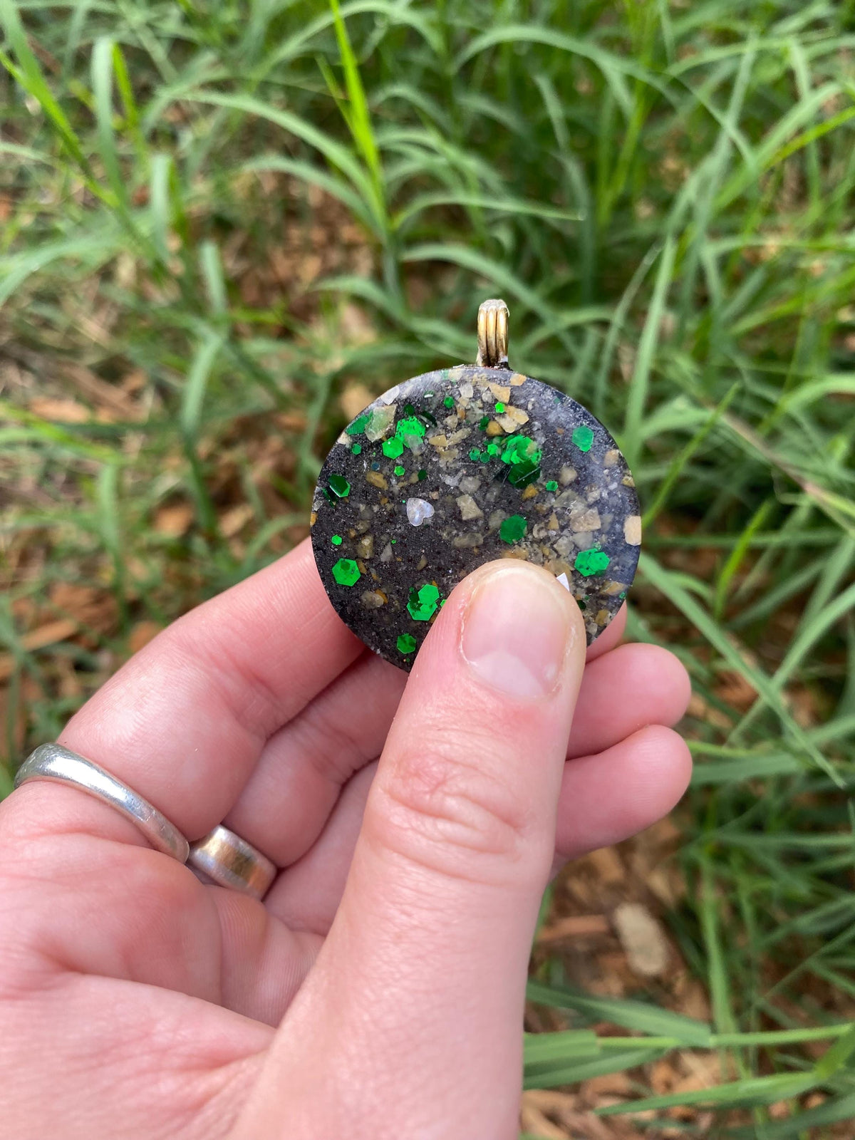 Boho Mandala, Orgone Pendant Necklace. Made w Elite Shungite, Yellow Aventurine & Tensor Ring. Powerful. 5G Protection.