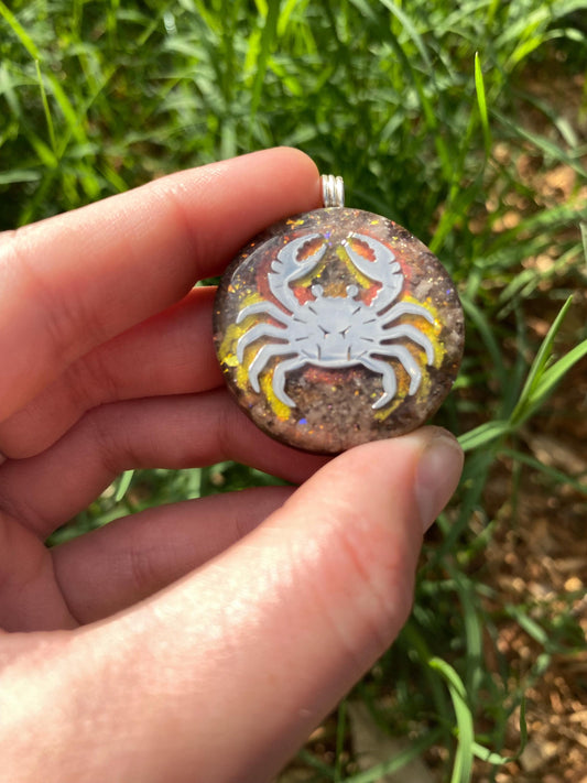 Crab. Orgone Pendant Necklace. Made w Elite Shungite, Sunstone and 24ct Gold. Powerful EMF Protection.