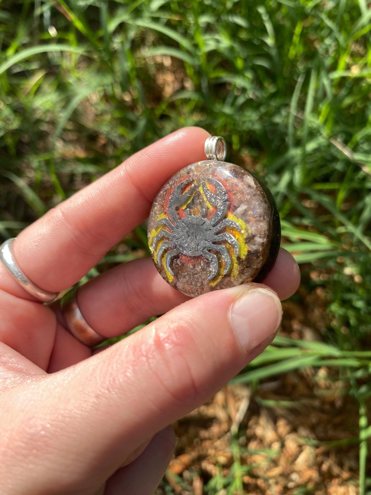Crab. Orgone Pendant Necklace. Made w Elite Shungite, Sunstone and 24ct Gold. Powerful EMF Protection.