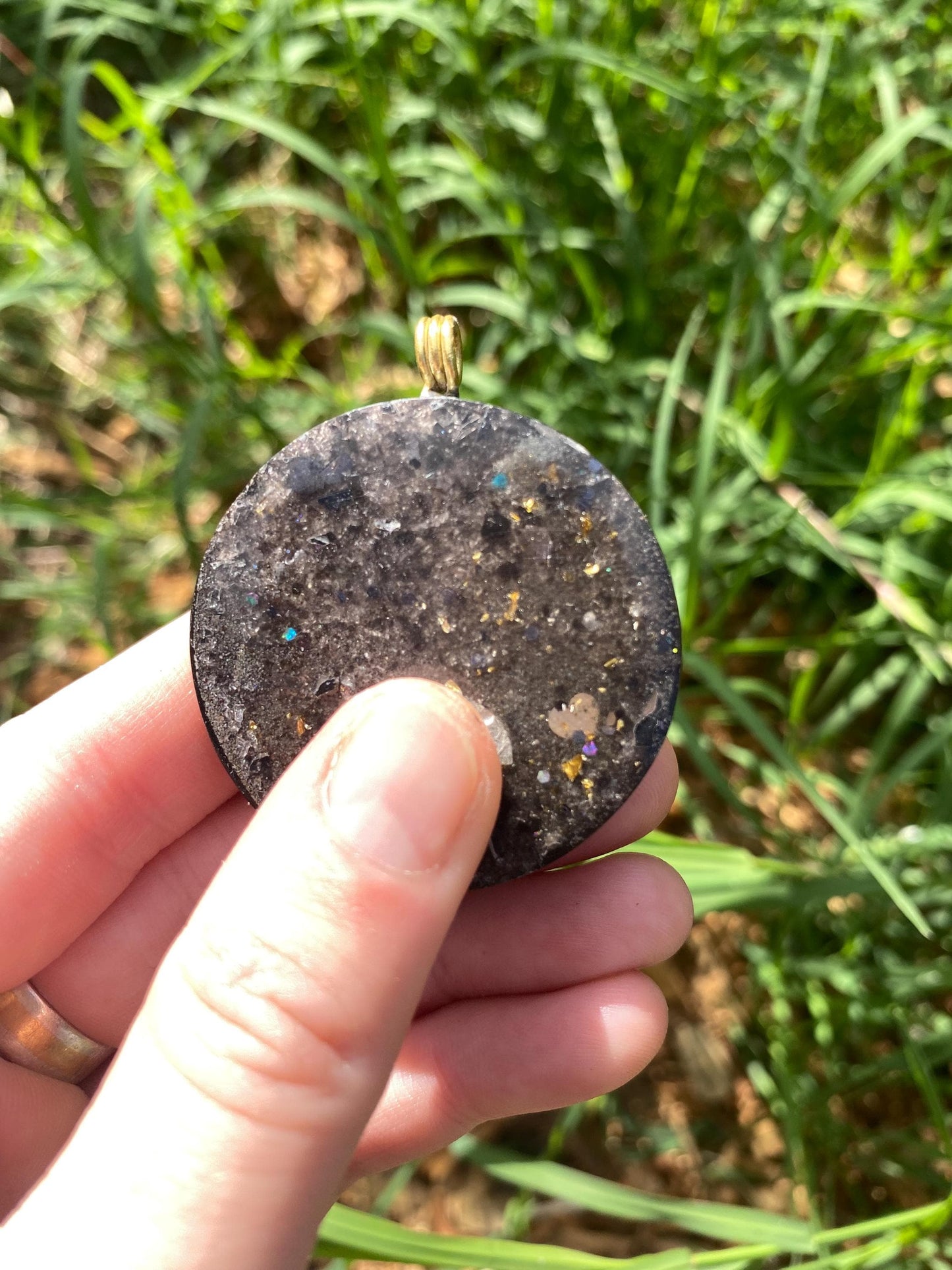 Eye of Horus, Orgone Pendant Necklace. Made w Elite Shungite, Gold Sheen Obsidian, 24ct Gold and Tensor Ring. Powerful. EMF Protection. Ohm