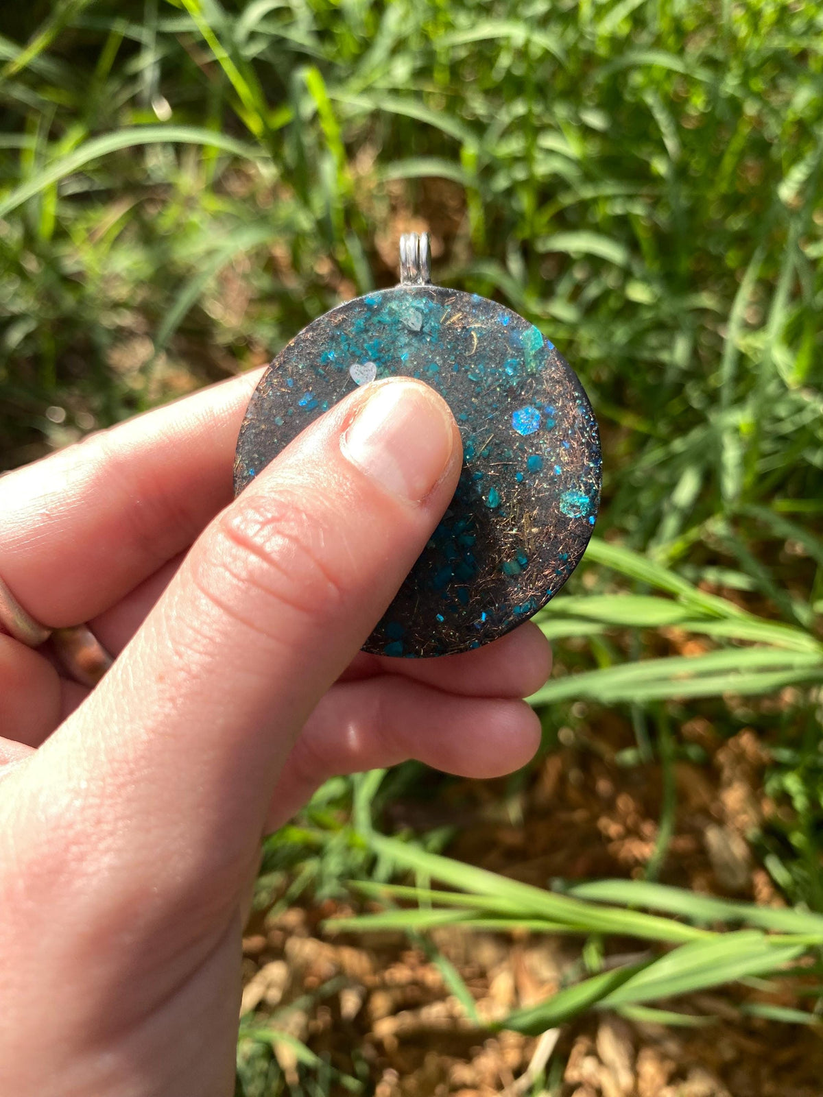Seed of life Mandala. Orgone Pendant Necklace. Made w Elite Shungite, chryscolla, & Tensor Ring. Powerful. 5G Protection.