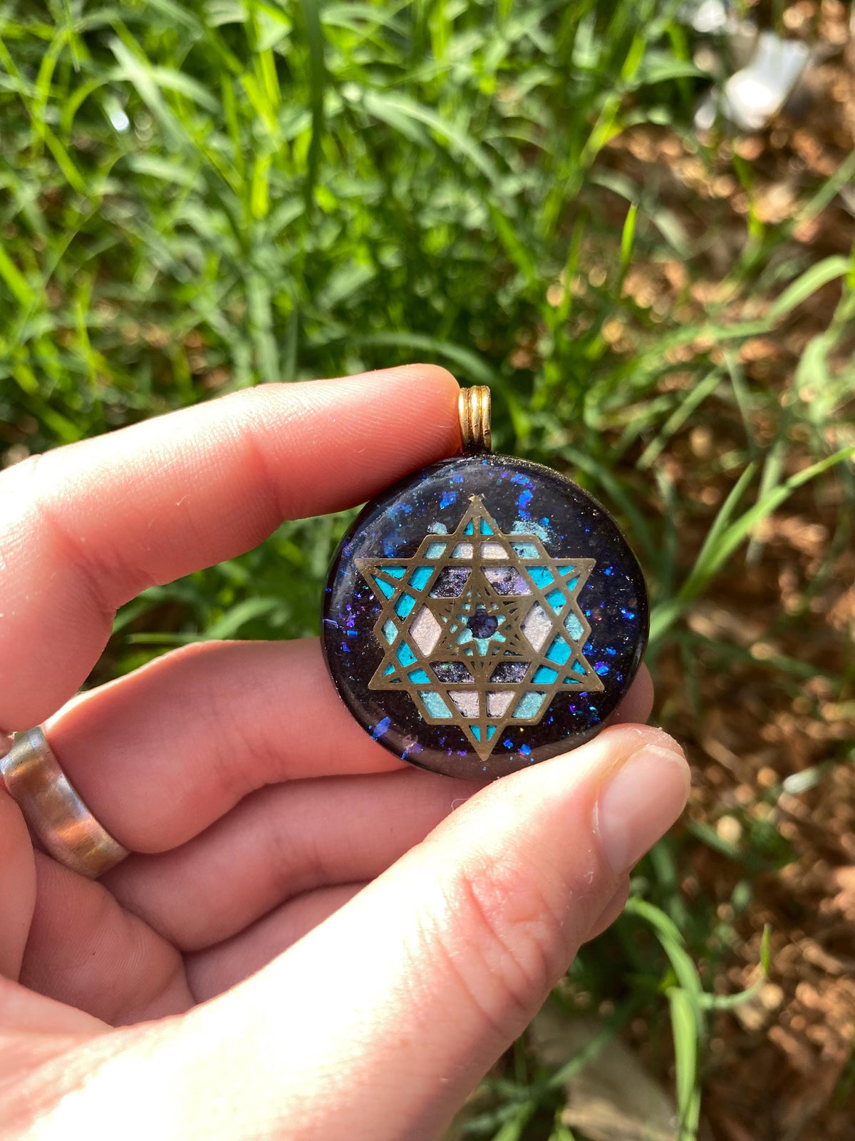 Star Tetrahedron. Orgone Pendant Necklace. Made w Elite Shungite, Purpurite & Tensor Ring. Powerful. 5G Protection.