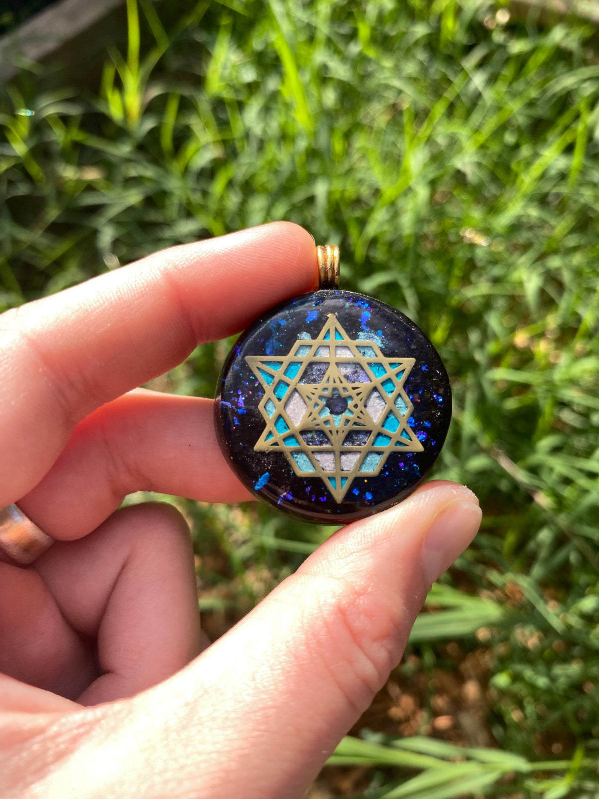 Star Tetrahedron. Orgone Pendant Necklace. Made w Elite Shungite, Purpurite & Tensor Ring. Powerful. 5G Protection.
