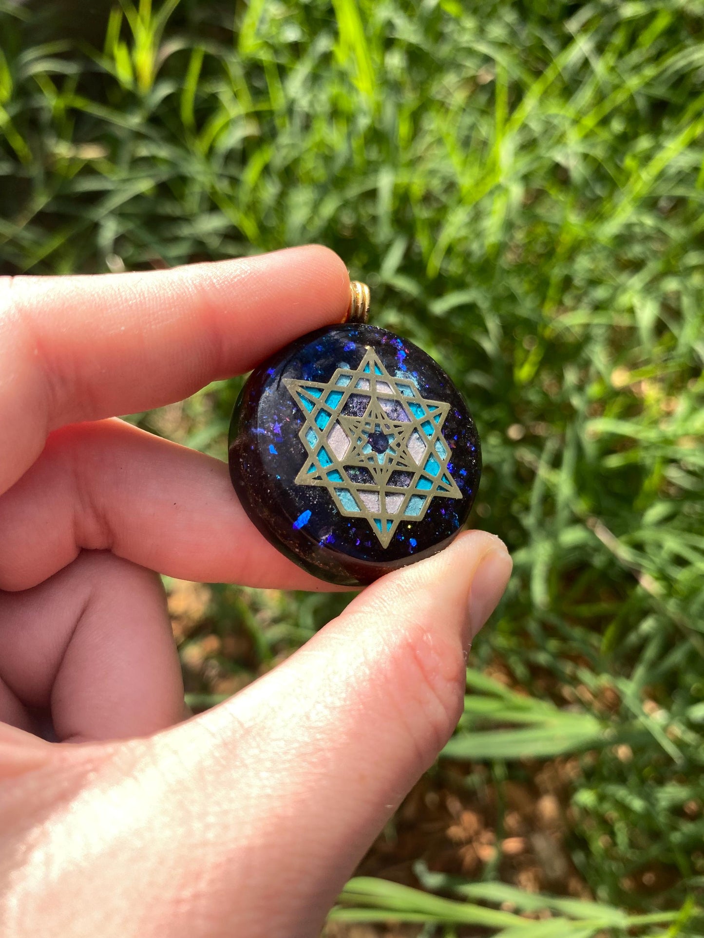 Star Tetrahedron. Orgone Pendant Necklace. Made w Elite Shungite, Purpurite & Tensor Ring. Powerful. 5G Protection.