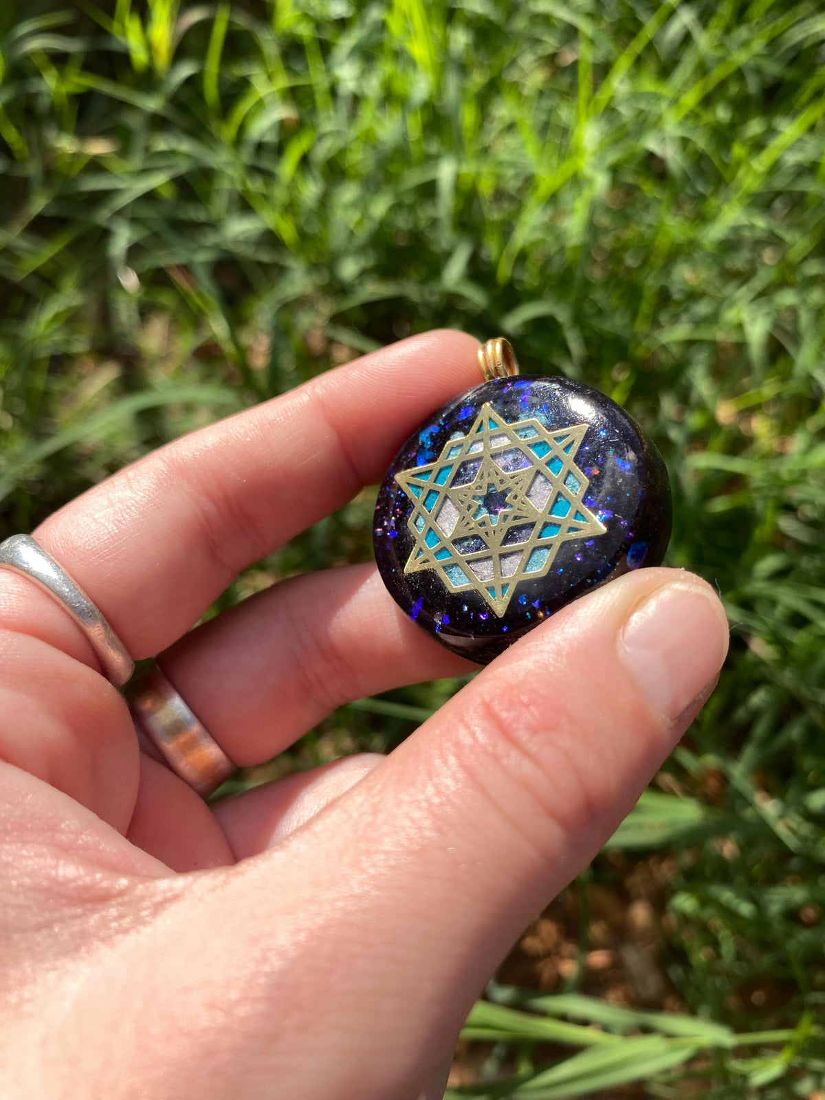 Star Tetrahedron. Orgone Pendant Necklace. Made w Elite Shungite, Purpurite & Tensor Ring. Powerful. 5G Protection.