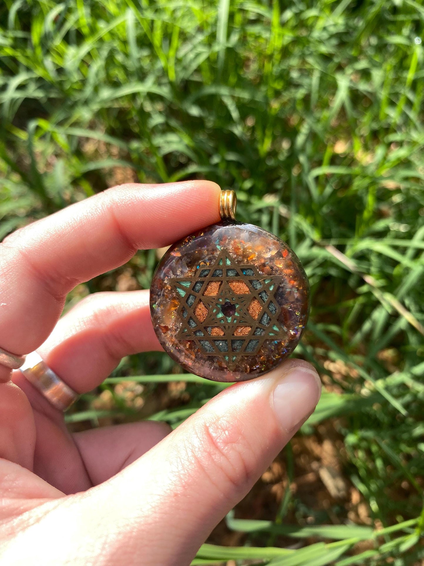 Star Tetrahedron, Orgone Pendant Necklace. TENSOR RING. Elite Shungite, Carnelian, 24ct Gold. 4G and 5G Protection.