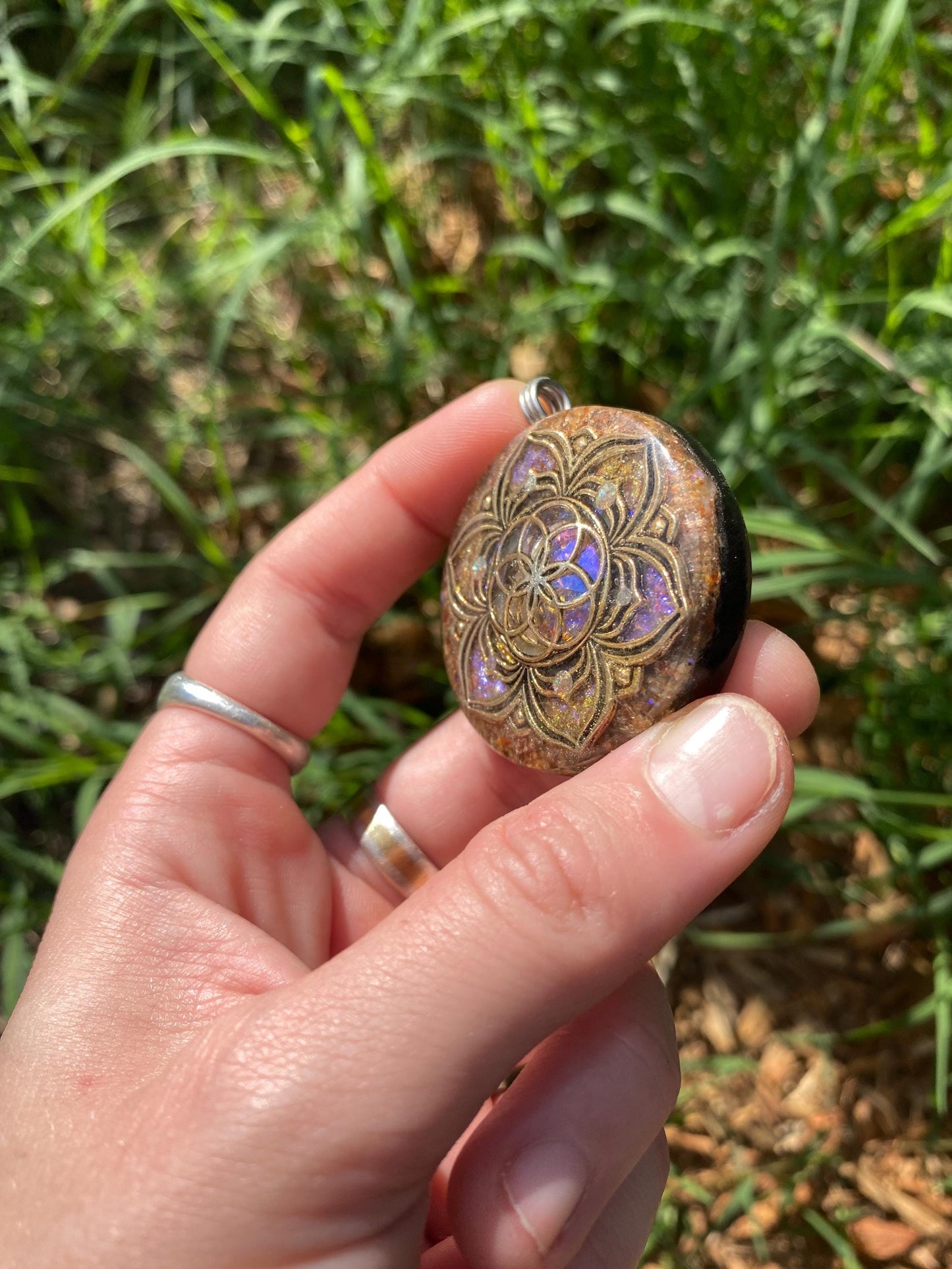 Seed of life Mandal. Orgone Pendant Necklace. Made w Elite Shungite and Carnelian. Powerful. EMF Protection. 5G Protection.