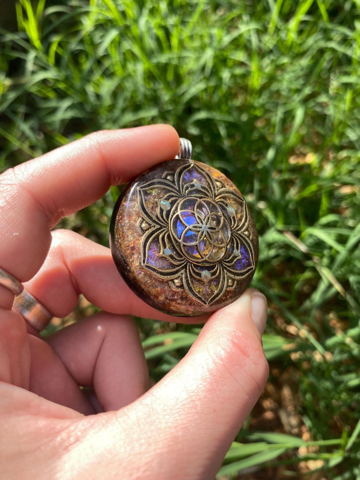Seed of life Mandal. Orgone Pendant Necklace. Made w Elite Shungite and Carnelian. Powerful. EMF Protection. 5G Protection.