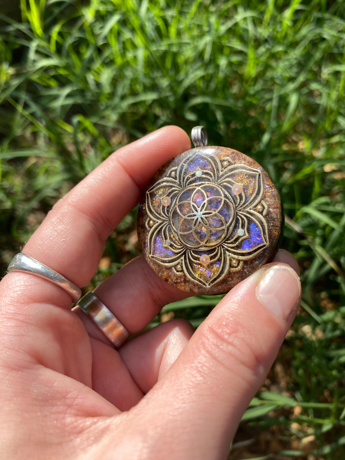 Seed of life Mandal. Orgone Pendant Necklace. Made w Elite Shungite and Carnelian. Powerful. EMF Protection. 5G Protection.