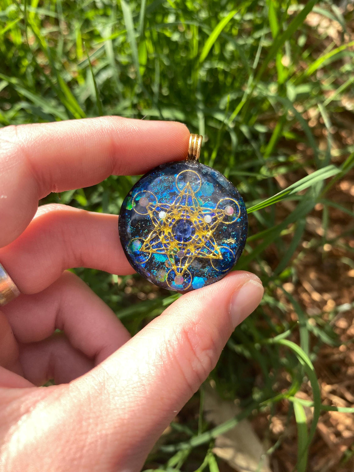 Metatrons Cube. Orgone Pendant Necklace. Made w Elite Shungite, blue kyanite. 24ct Gold Powerful. EMF Protection. 5G Protection. TENSOR RING