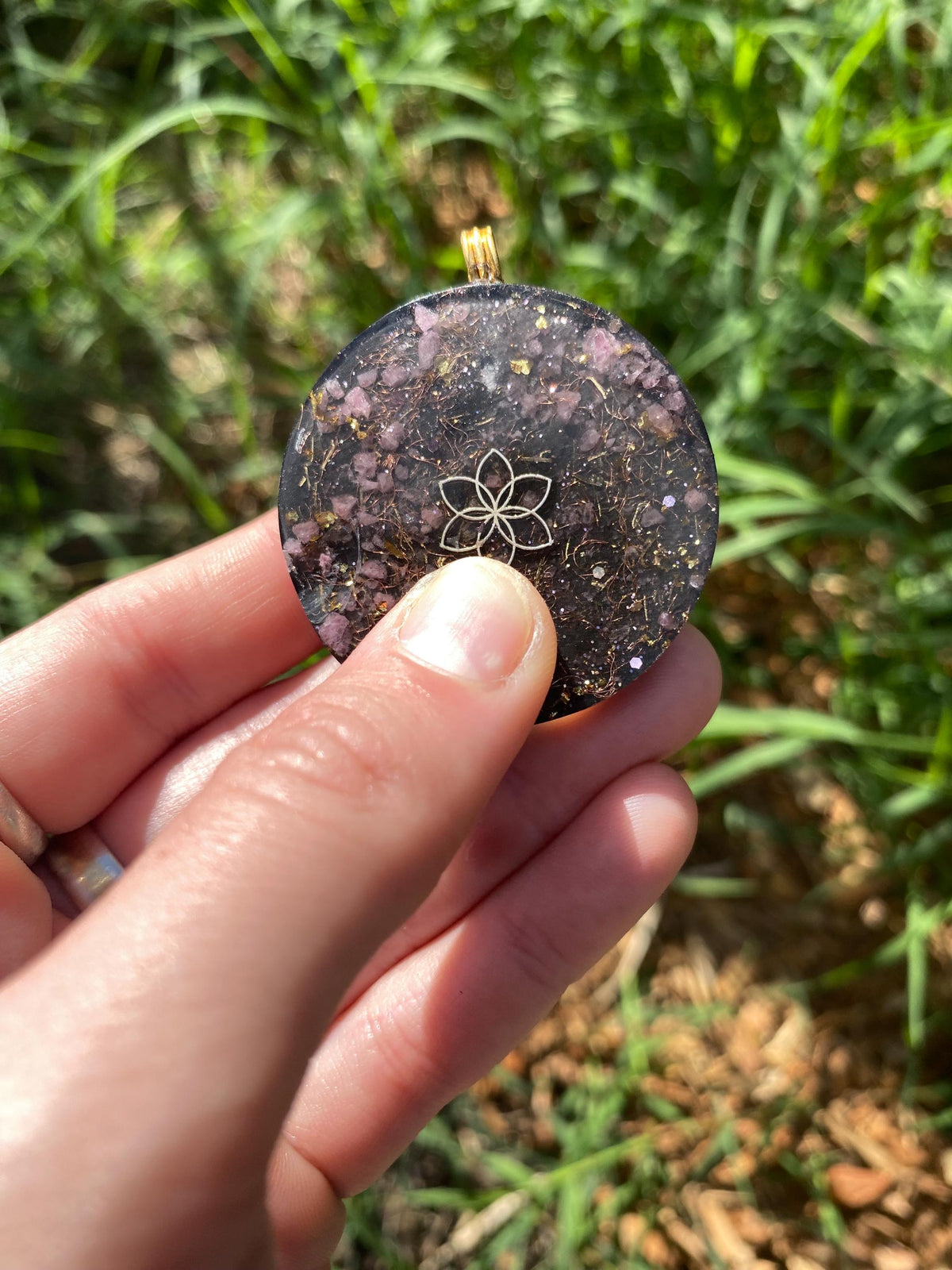 Metatrons Cube, Orgone Pendant Necklace. Made w Elite Shungite, Rhodonite, & Tensor Ring. Powerful. 5G Protection.