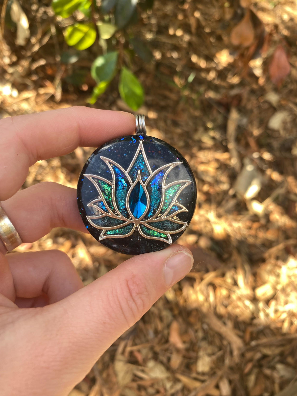 Lotus. Orgone Pendant Necklace. Made w Elite Shungite, Vivianite & Tensor Ring. Powerful. 5G Protection