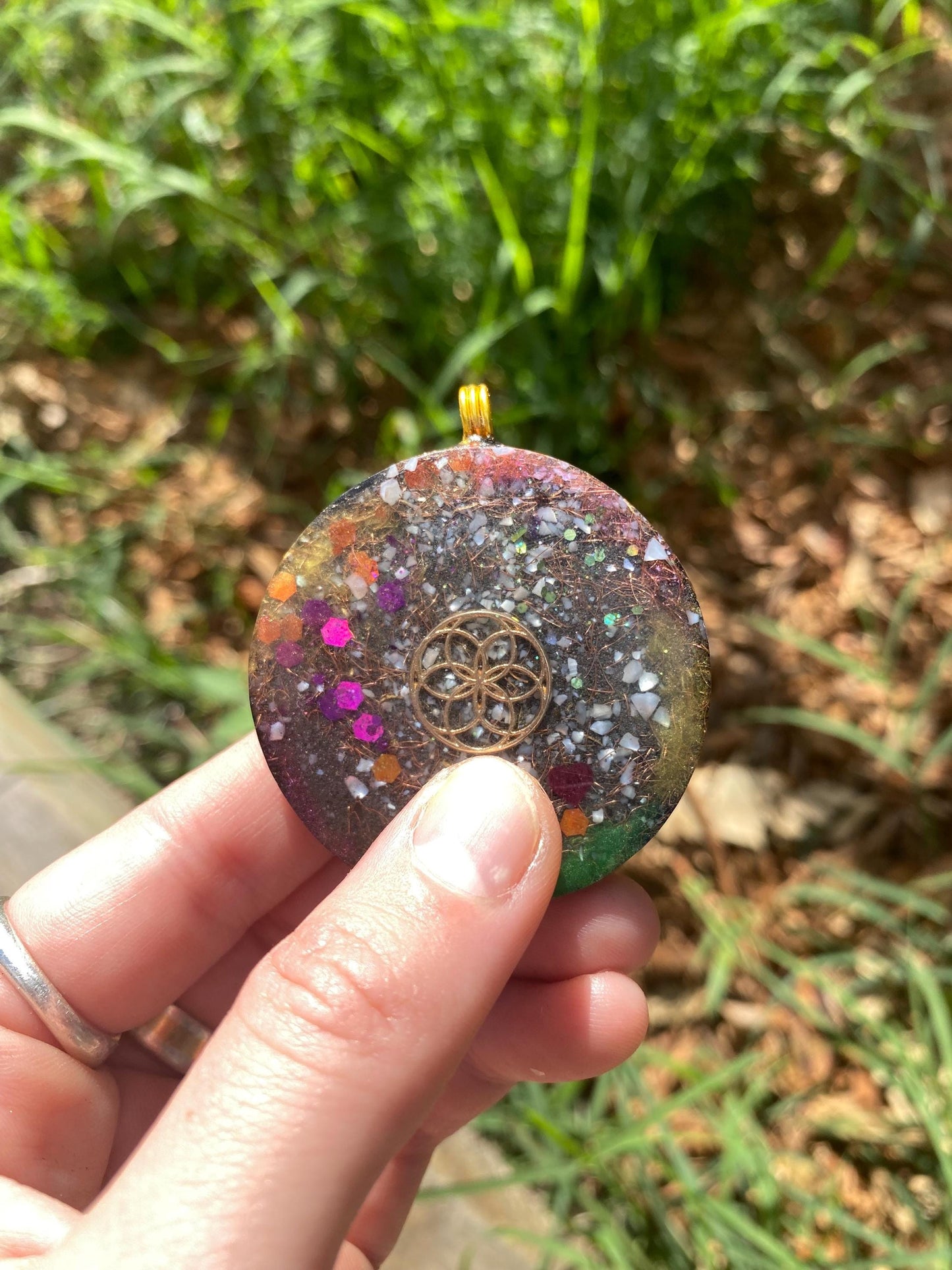 Pheonix Pendant Necklace. Made w Elite Shungite, Selenite and Pearl. Powerful. EMF Protection. 5G Protection. TENSOR RING