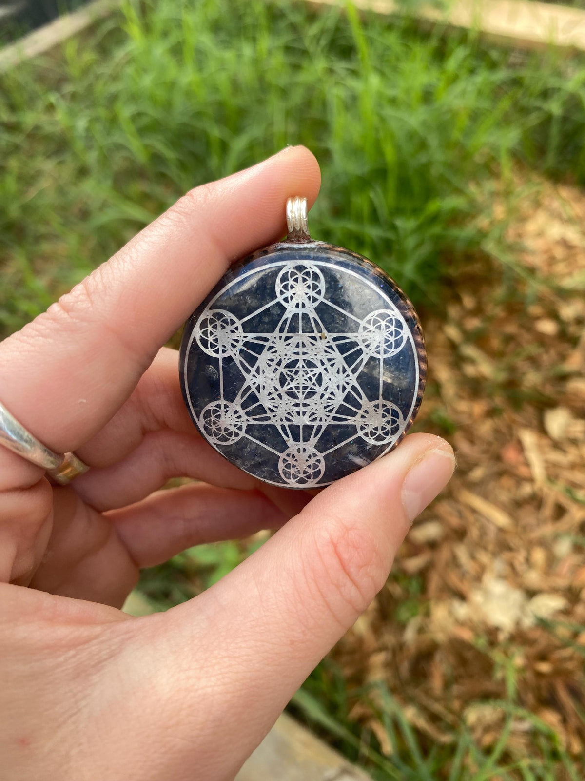Metatrons Cube, Orgone Pendant Necklace. Made w Elite Shungite, Obsidian. Powerful. EMF Protection. 5G Protection. TENSOR RING