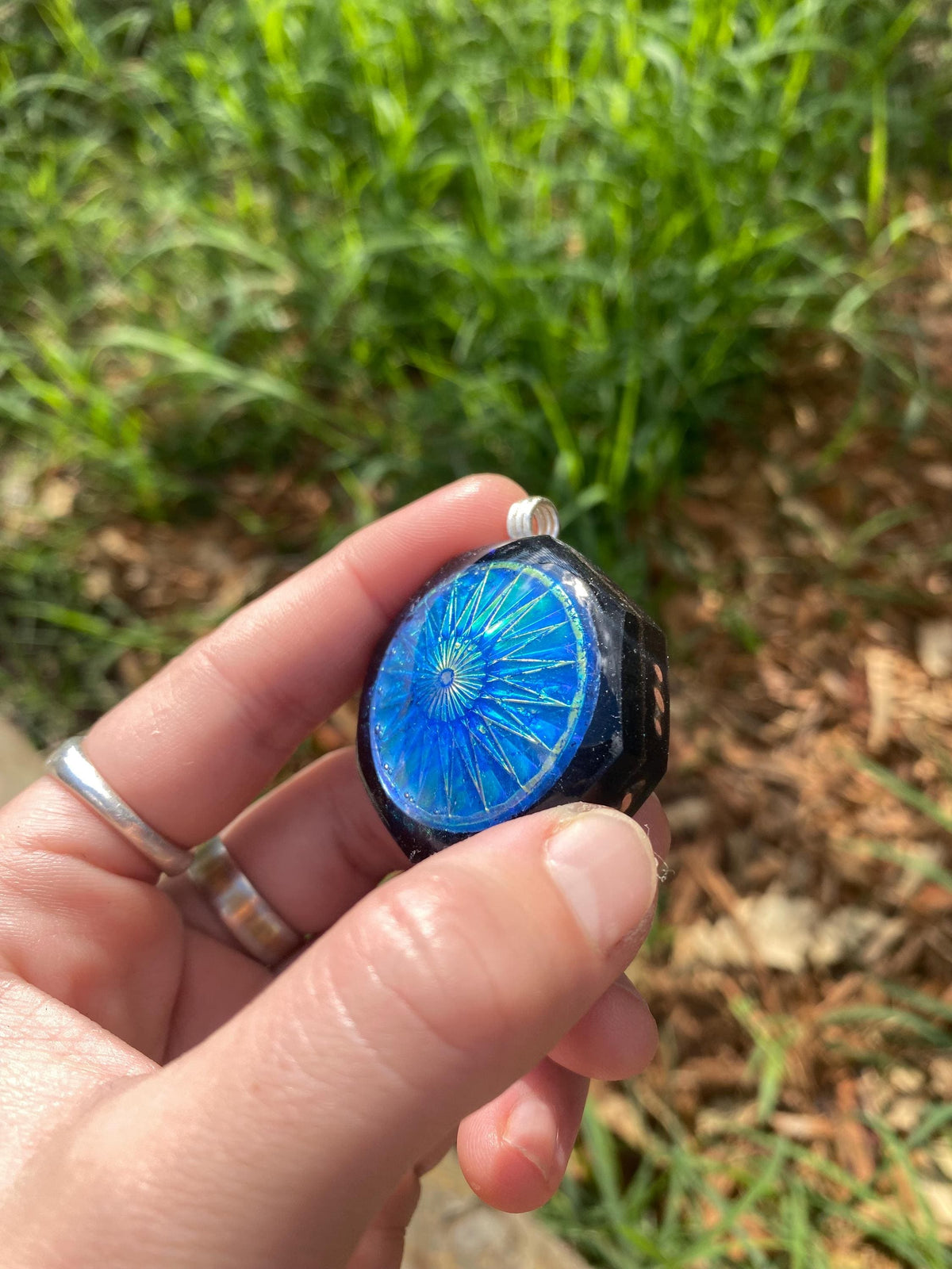 Holographic Mandala. Pendant Necklace. Made w Elite Shungite, Selenite and Mica. Powerful. EMF Protection. 5G Protection. TENSOR RING